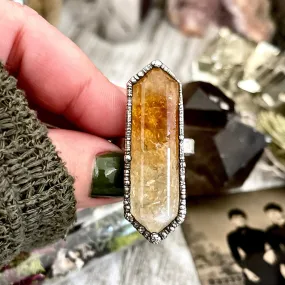 Citrine Ring Set in Fine Silver, Citrine Crystal Point Statement Ring Size 5 6 7 8 9 10 / Foxlark Collection One of a Kind