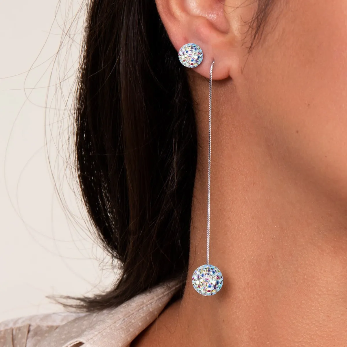 Confetti Crystal | .925 Sterling Silver | Chain Drop Threader Kikiballa Earrings