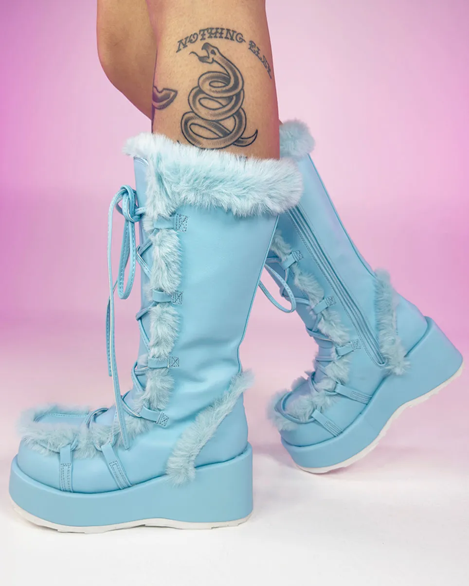 Demonia Baby Blue Winter Solstice Faux Fur Boots