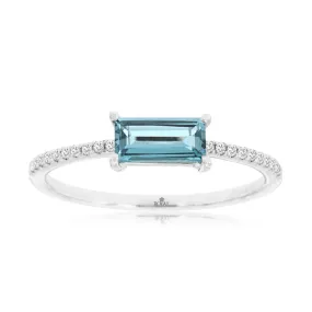 East-West Set Blue Topaz and Diamond Ring