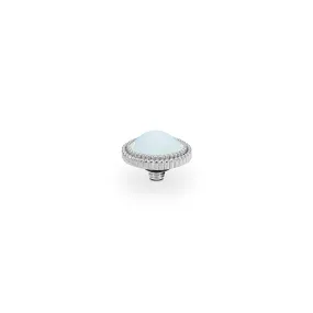 Fabero Flat Silver and White Opal Crystal Ring Gem Top, 10mm