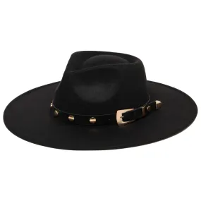 Faux Felt Fedora with Western Buckle Band