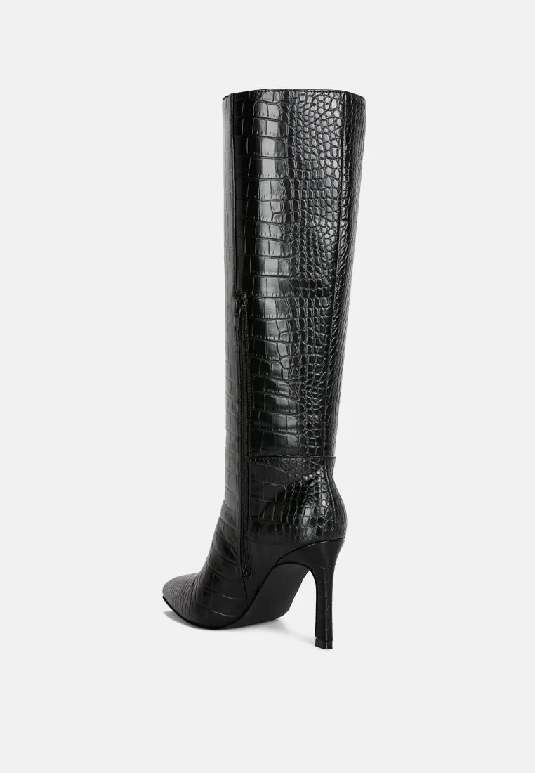 Fewocious Croc High Heel Calf Boots