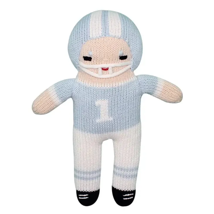 Football Player Knit Dolls - Columbia Blue / White - 7" Rattle