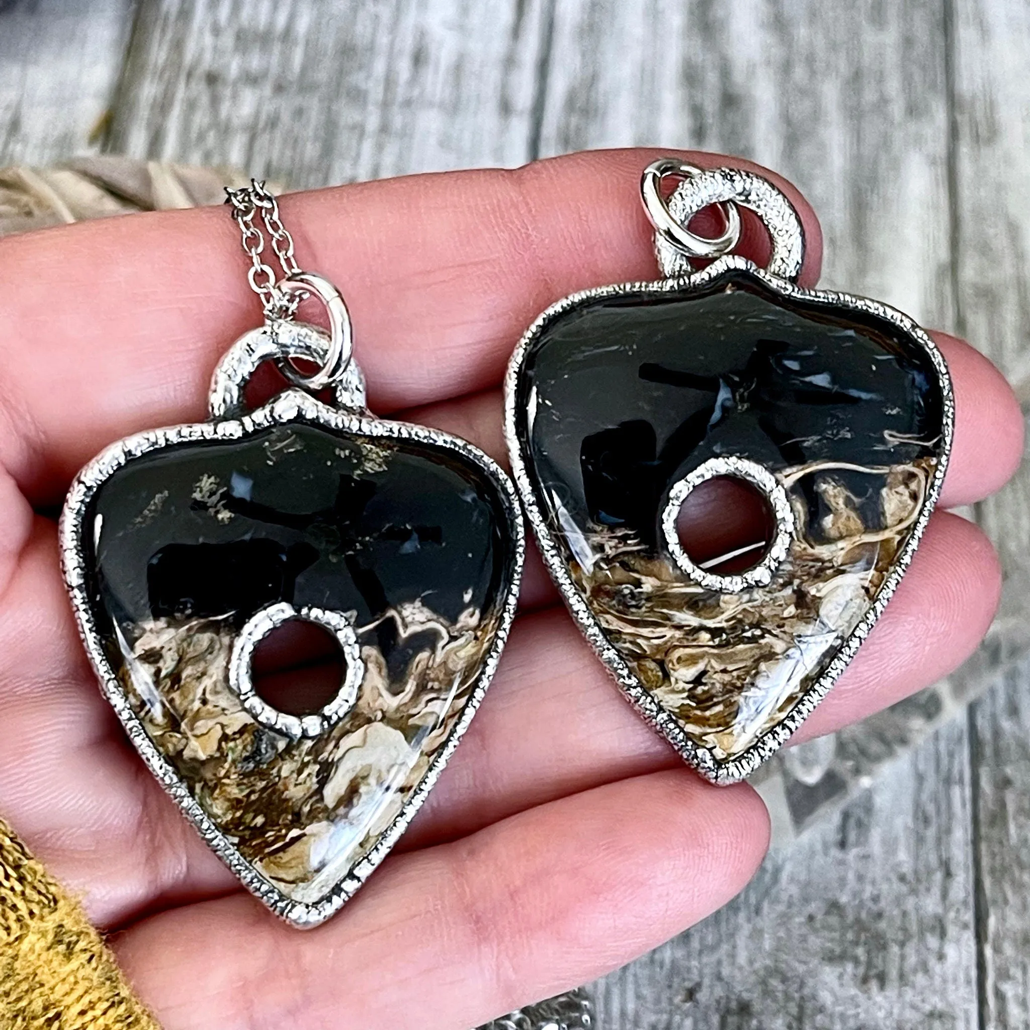 Fossilized Palm Root Ouija Planchette Statement Necklace in Fine Silver  / Foxlark Collection - One of a Kind