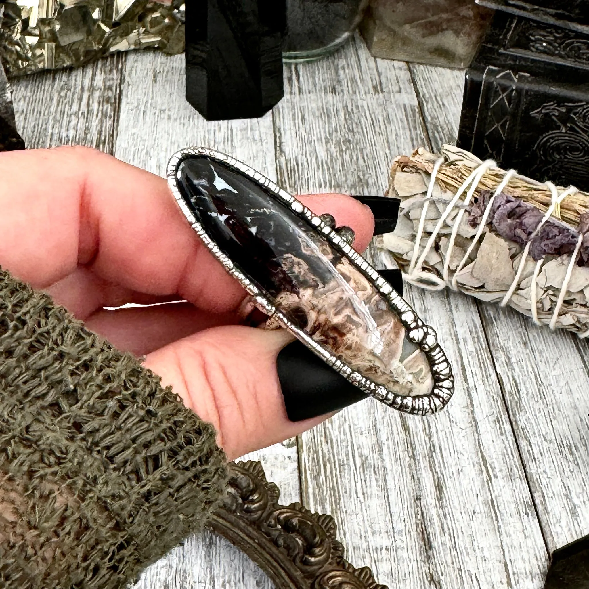 Fossilized Palm Root Ring Size 9 Black Fossilized Wood / Foxlark Crystal Jewelry Collection