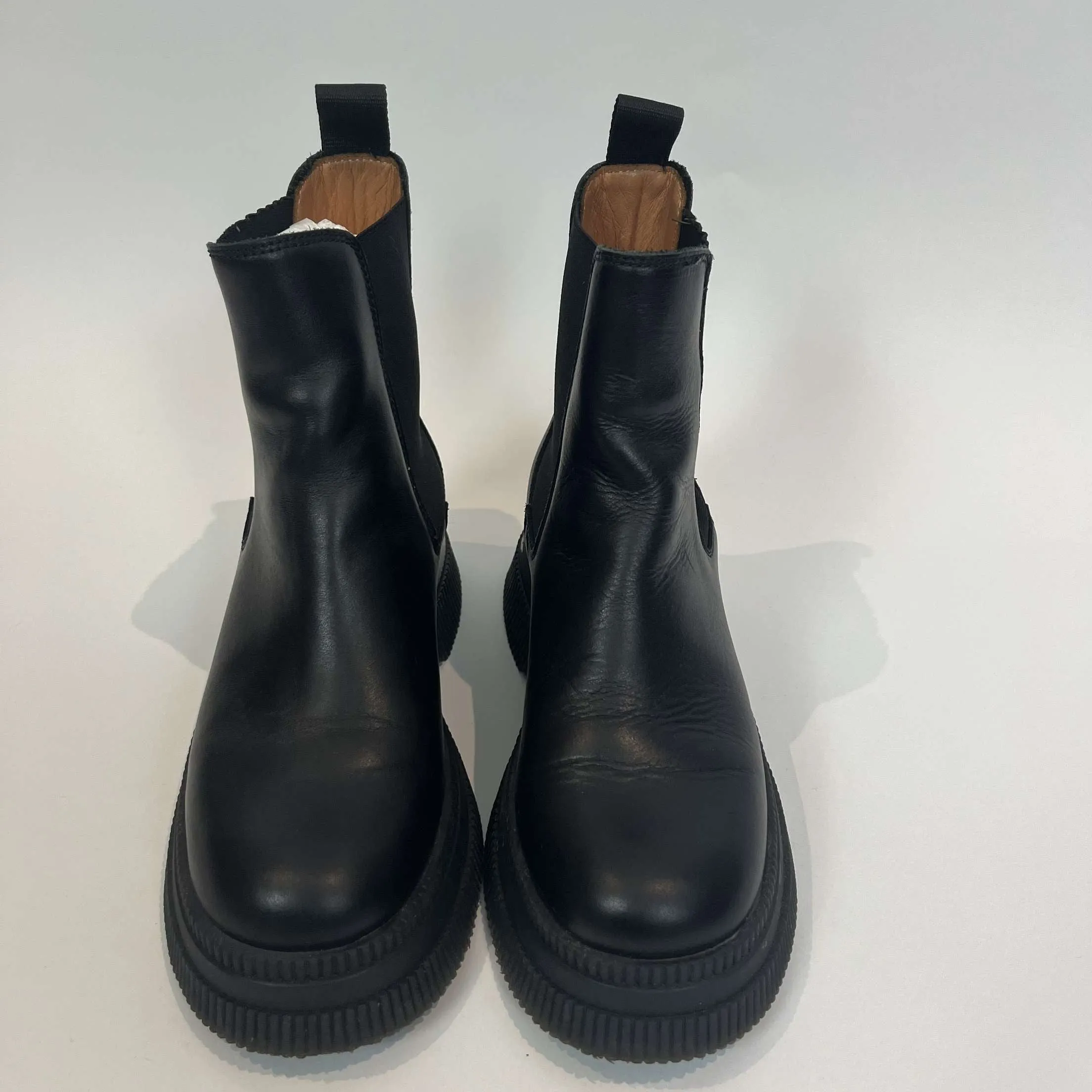 Ganni £345 Black Leather Platform Chelsea Boots 39