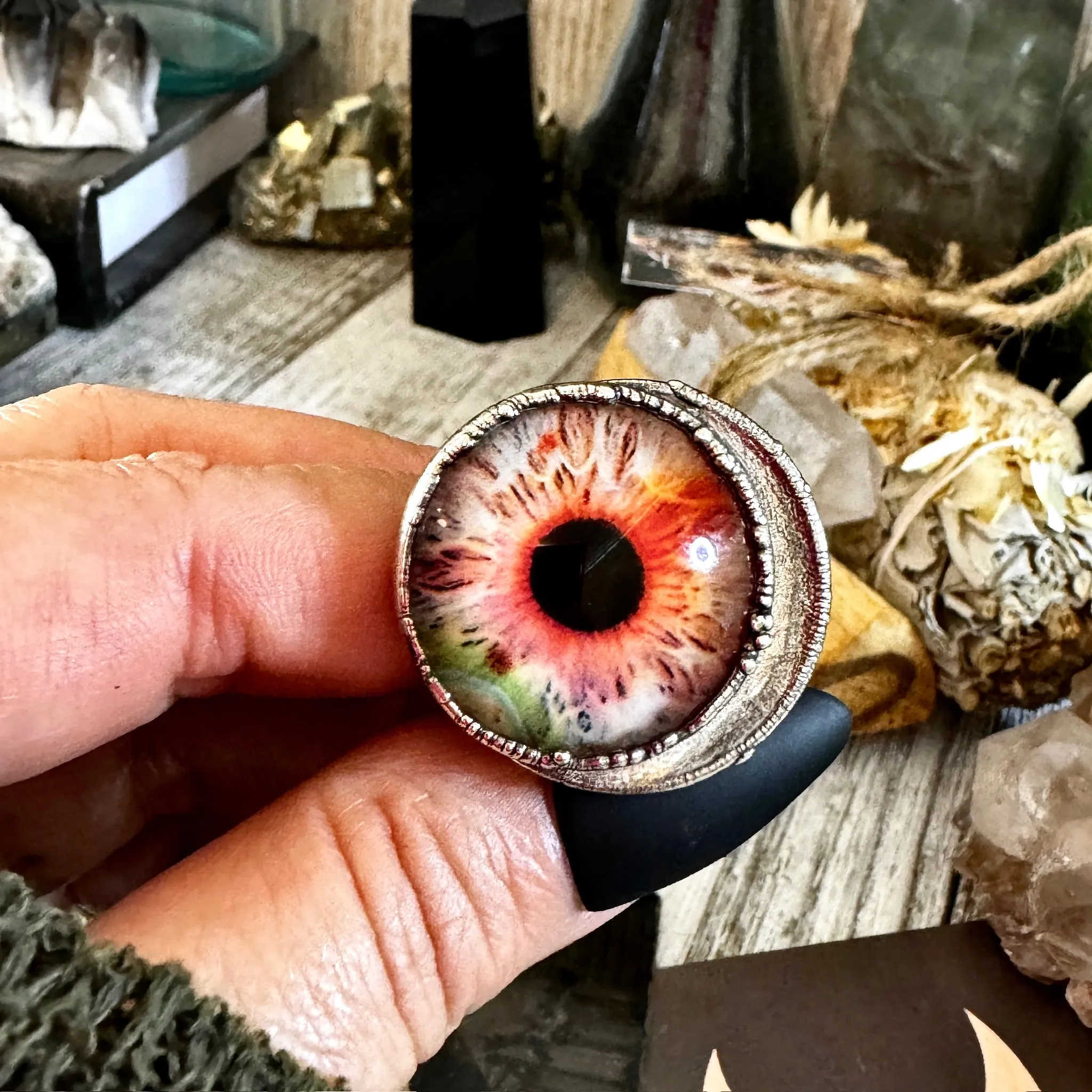 Glass Eye Ring Silver Size 9 10 / Foxlark Collection