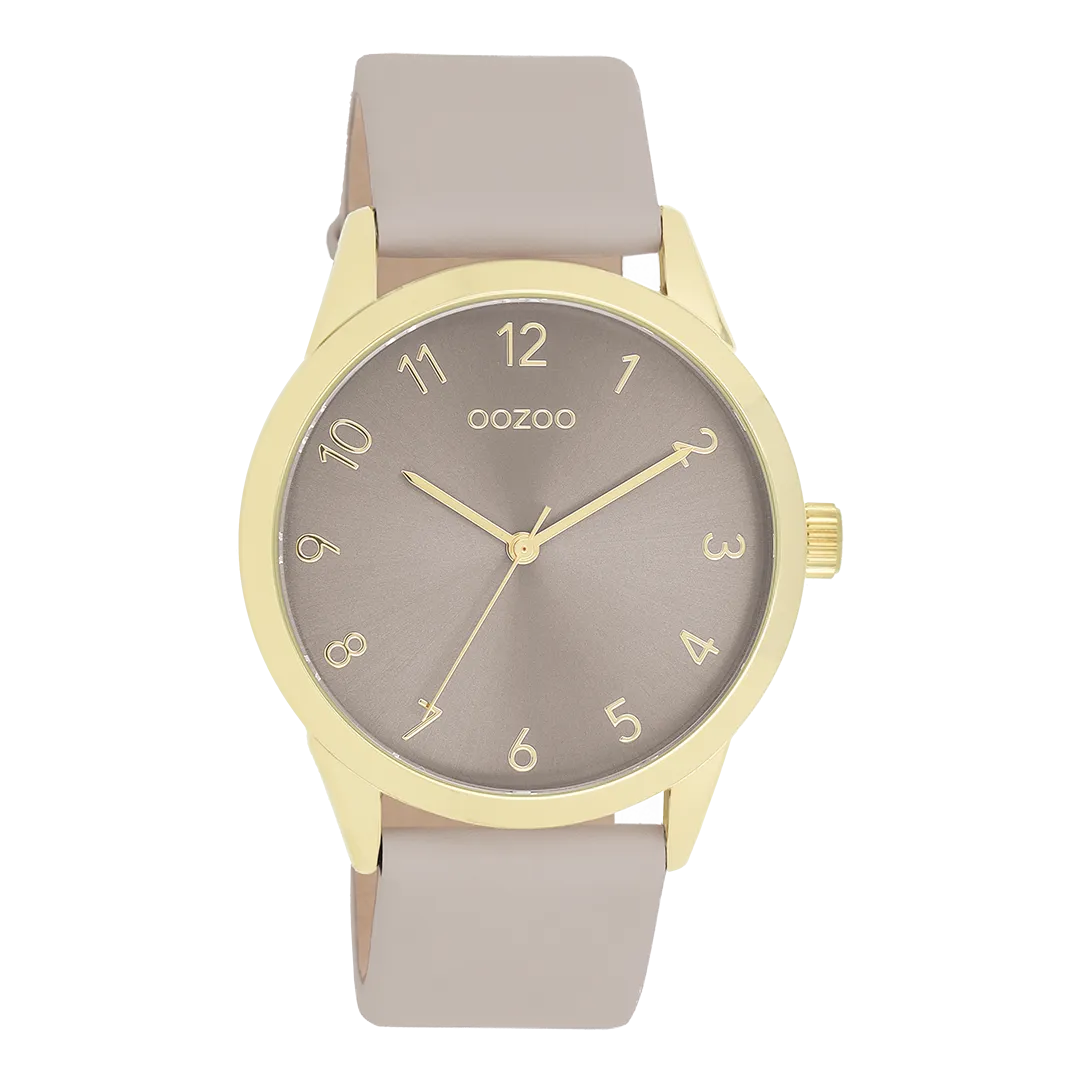 Gold coloured OOZOO watch with taupe leather strap - C11328