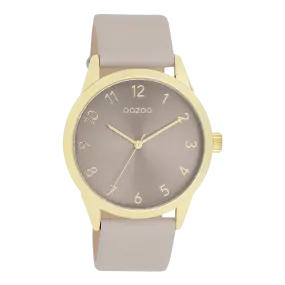 Gold coloured OOZOO watch with taupe leather strap - C11328