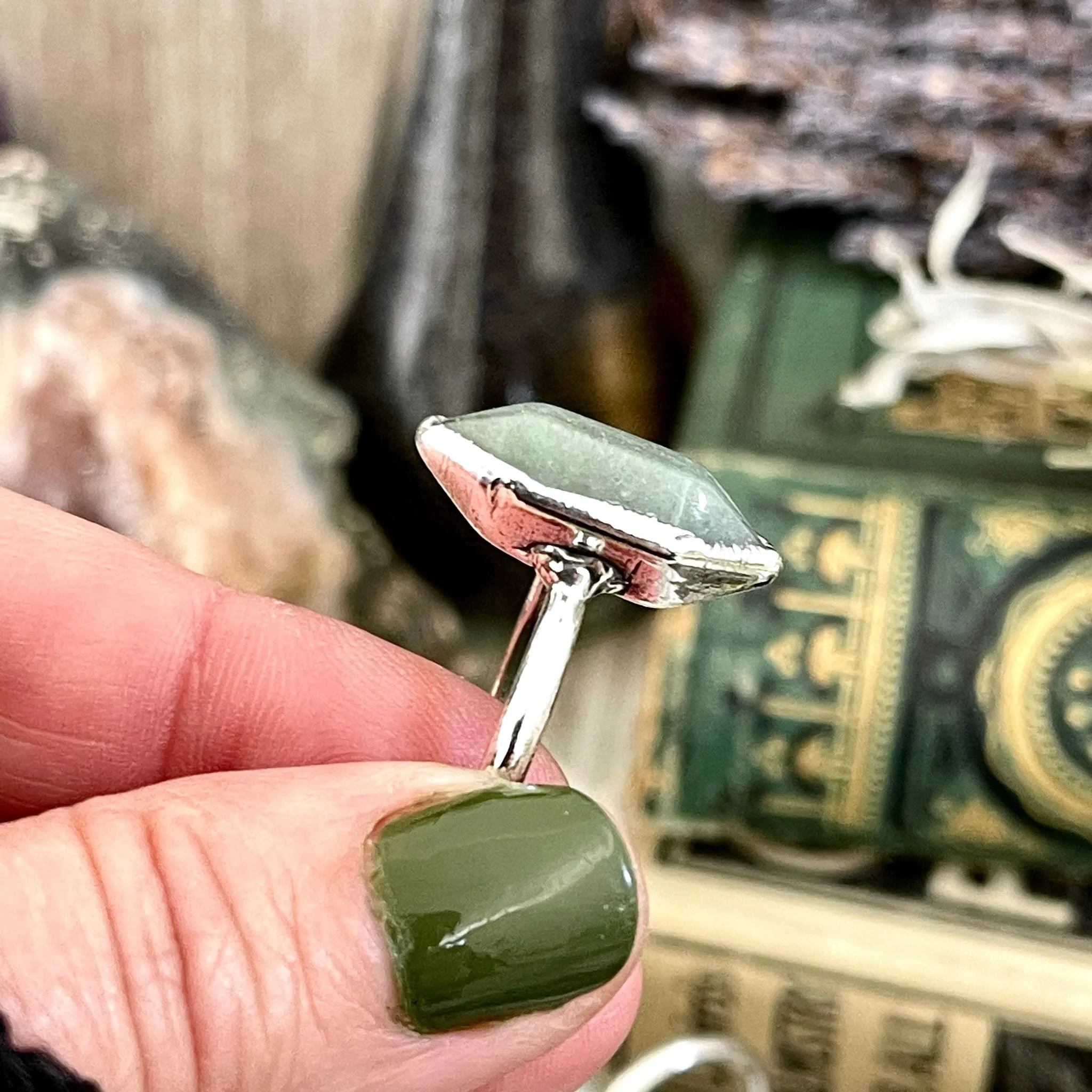 Green Aventurine Point Ring in Fine Silver Size 6 7 8 9 10 Foxlark Collection /