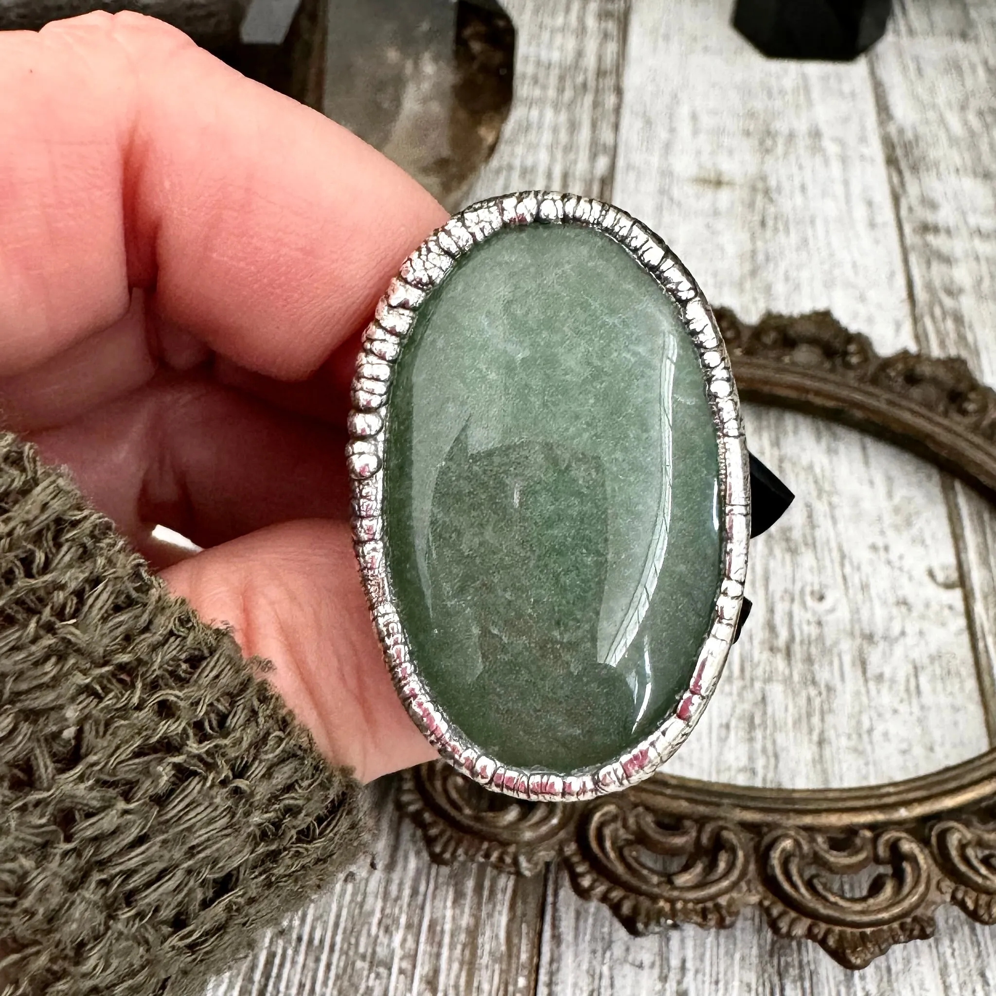 Green Aventurine Ring Silver Size 7 8 9 10 / Foxlark Collection