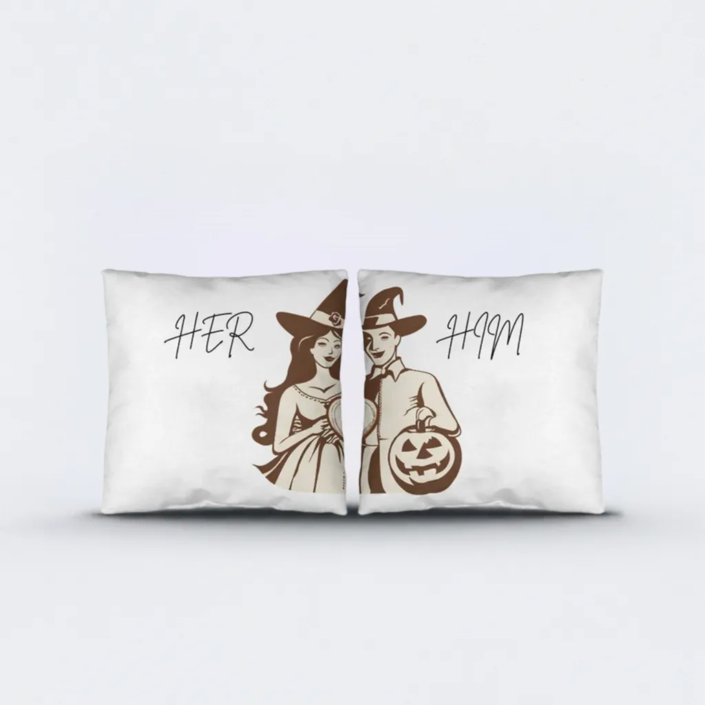 Him & Her Couples Halloween Pillow