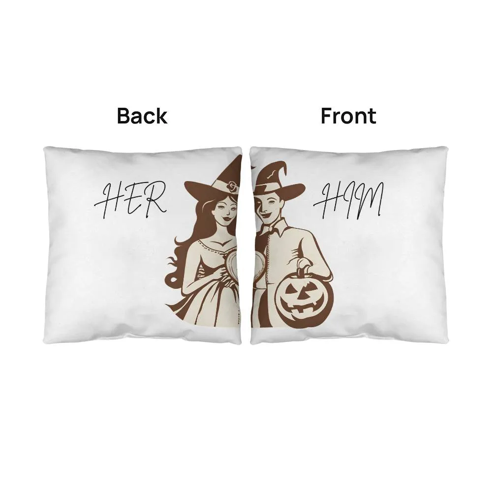 Him & Her Couples Halloween Pillow