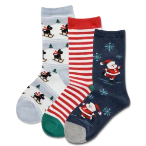 HOTSOX Kid's Skating Santa 3 Pack Crew Socks