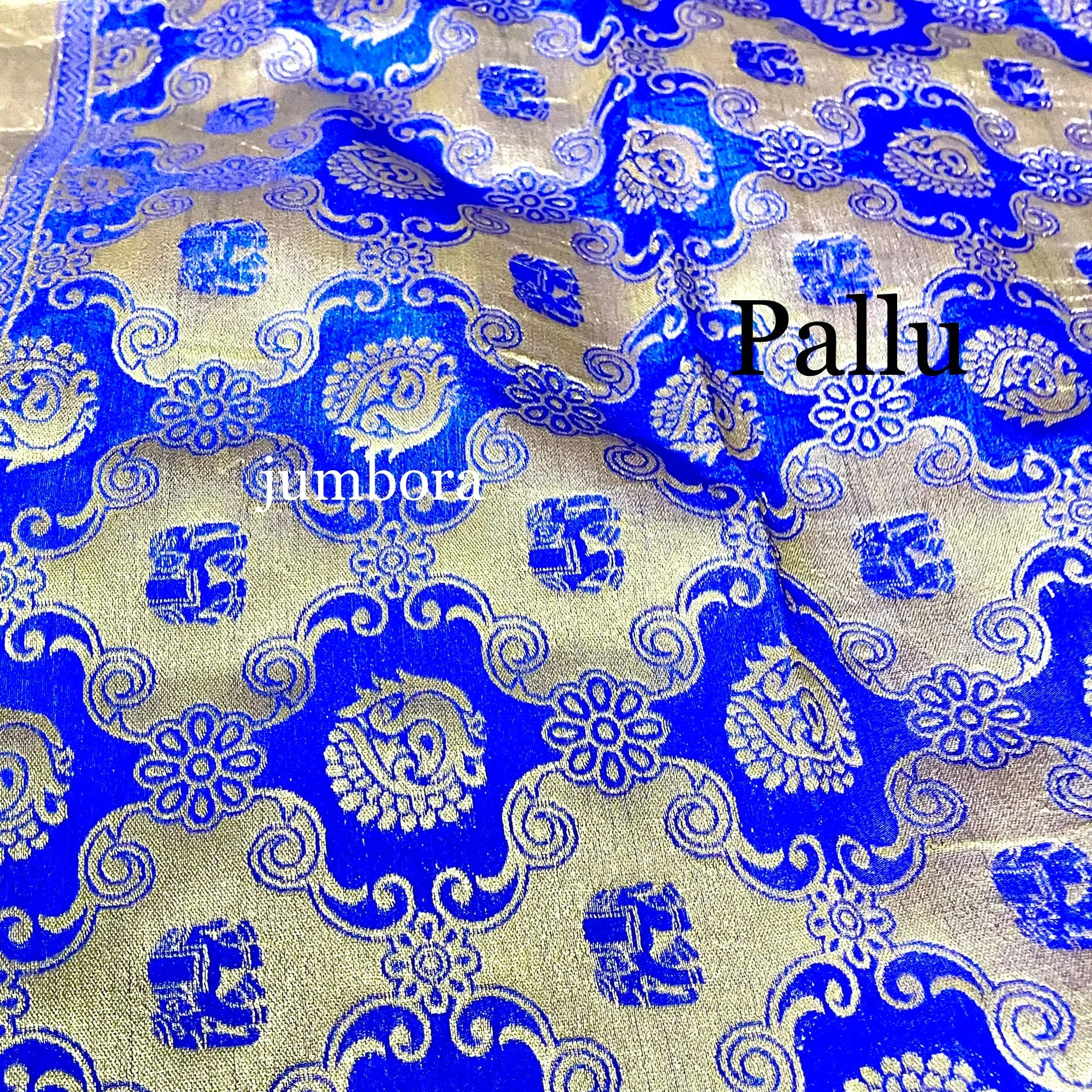 Kalamkari Style Red & Blue Banarasi Jute Silk Saree with stitched blouse