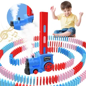 Kids Games Domino Train Toys,200PCS Automatic Domino Train Toy for kids Train Domino Stacker with Steam,Light,Storage Bag