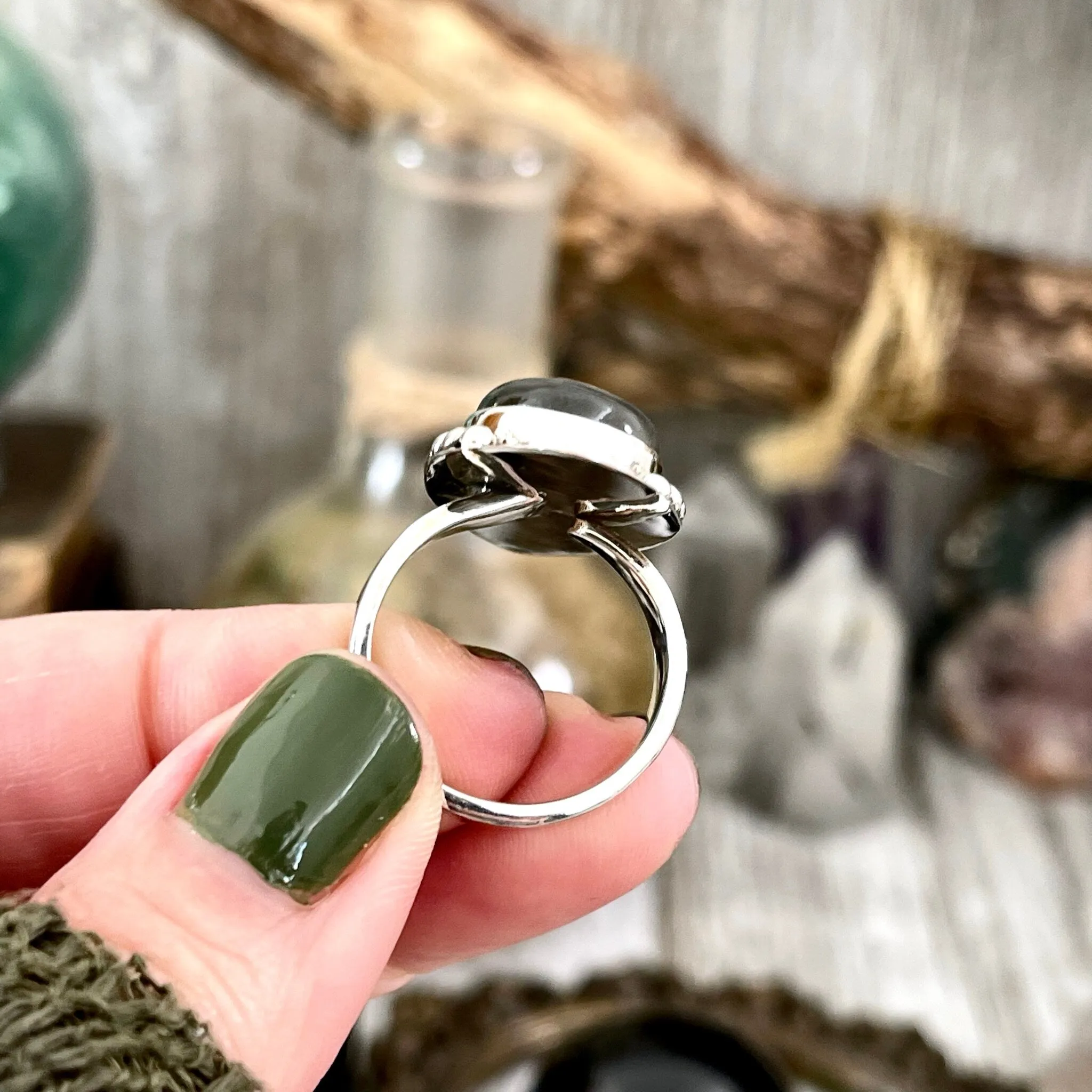 Labradorite Crystal Ring in Sterling Silver Midnight Moon Ring / Designed by FOXLARK - Adjustable to Size 6 7 8 9