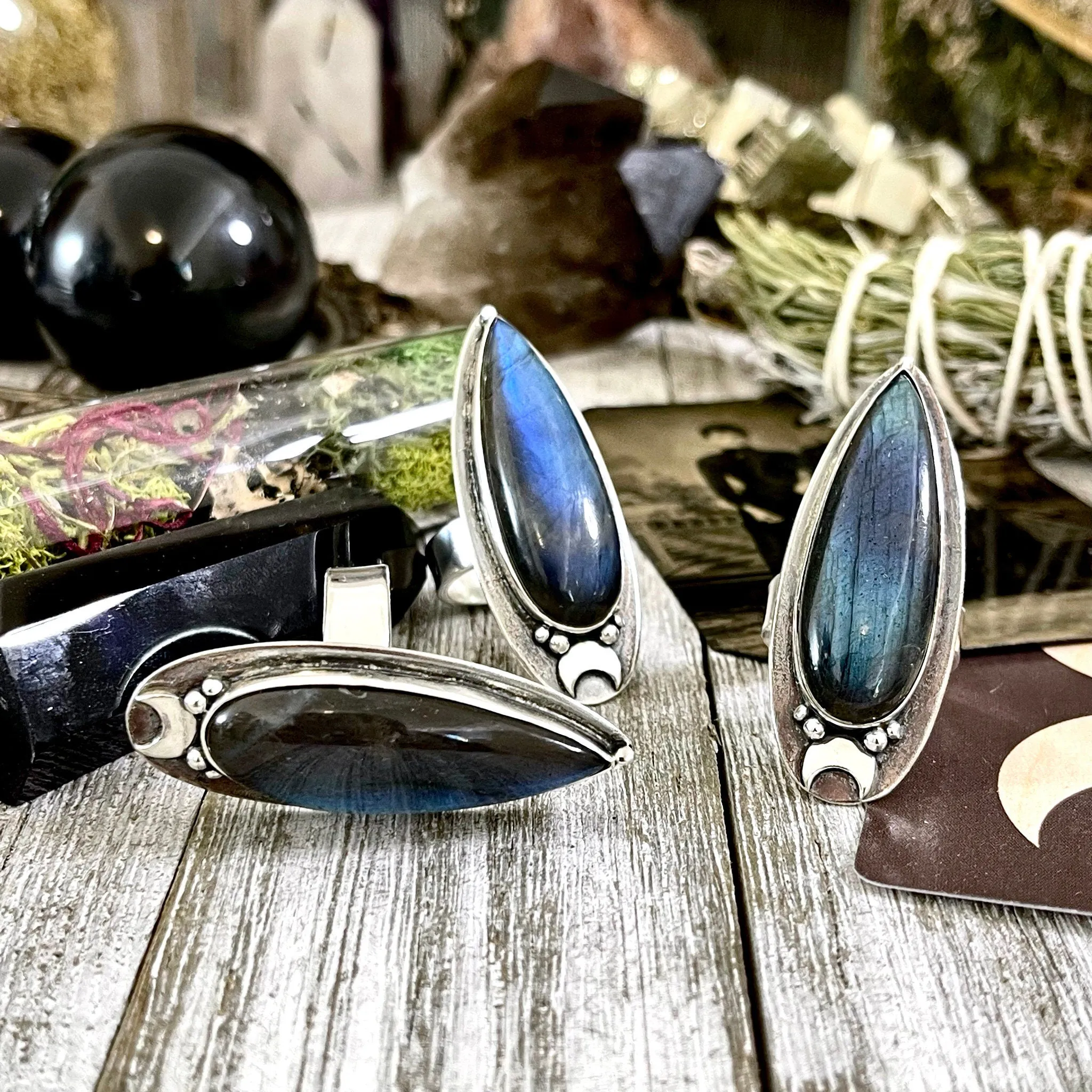 Labradorite Ring Magic Moon Blue Crystal Ring / Designed by FOXLARK Adjustable Size 6 7 8 9 10