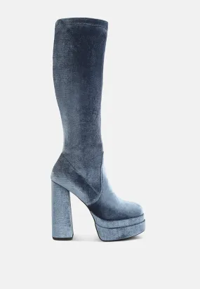 Lazuli High Block Heel Velvet Boot