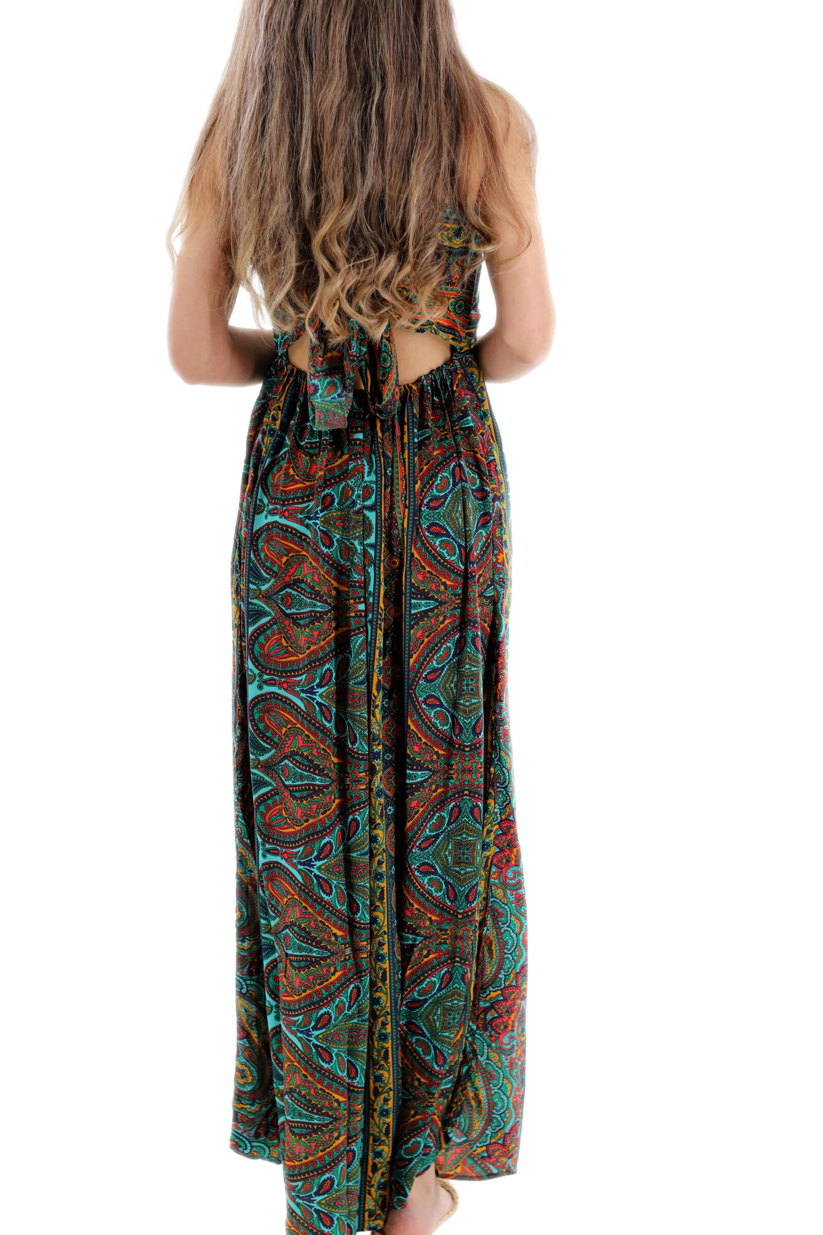 Long Flowy Floral 'Alessandra' Maxi Dress in Green