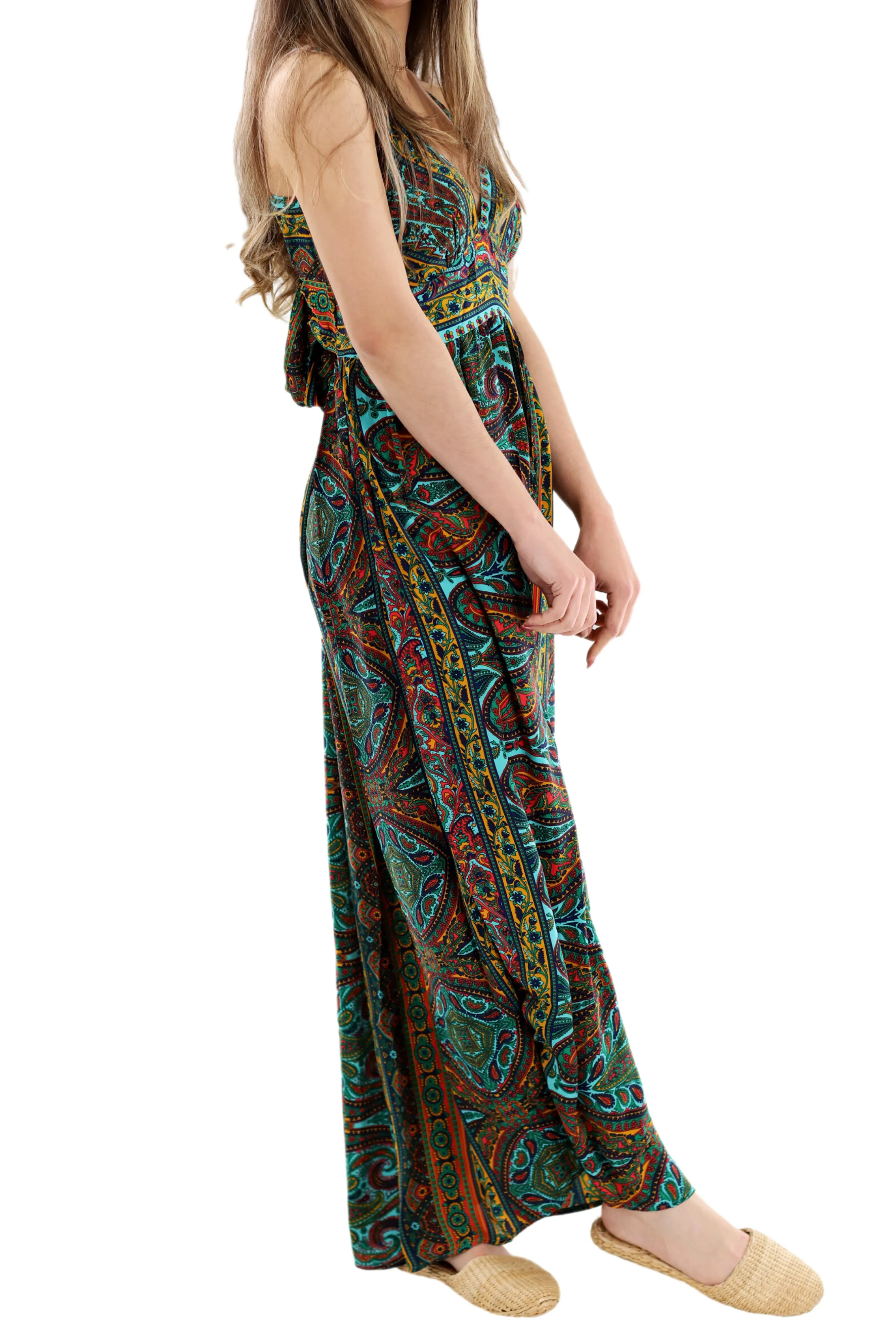 Long Flowy Floral 'Alessandra' Maxi Dress in Green