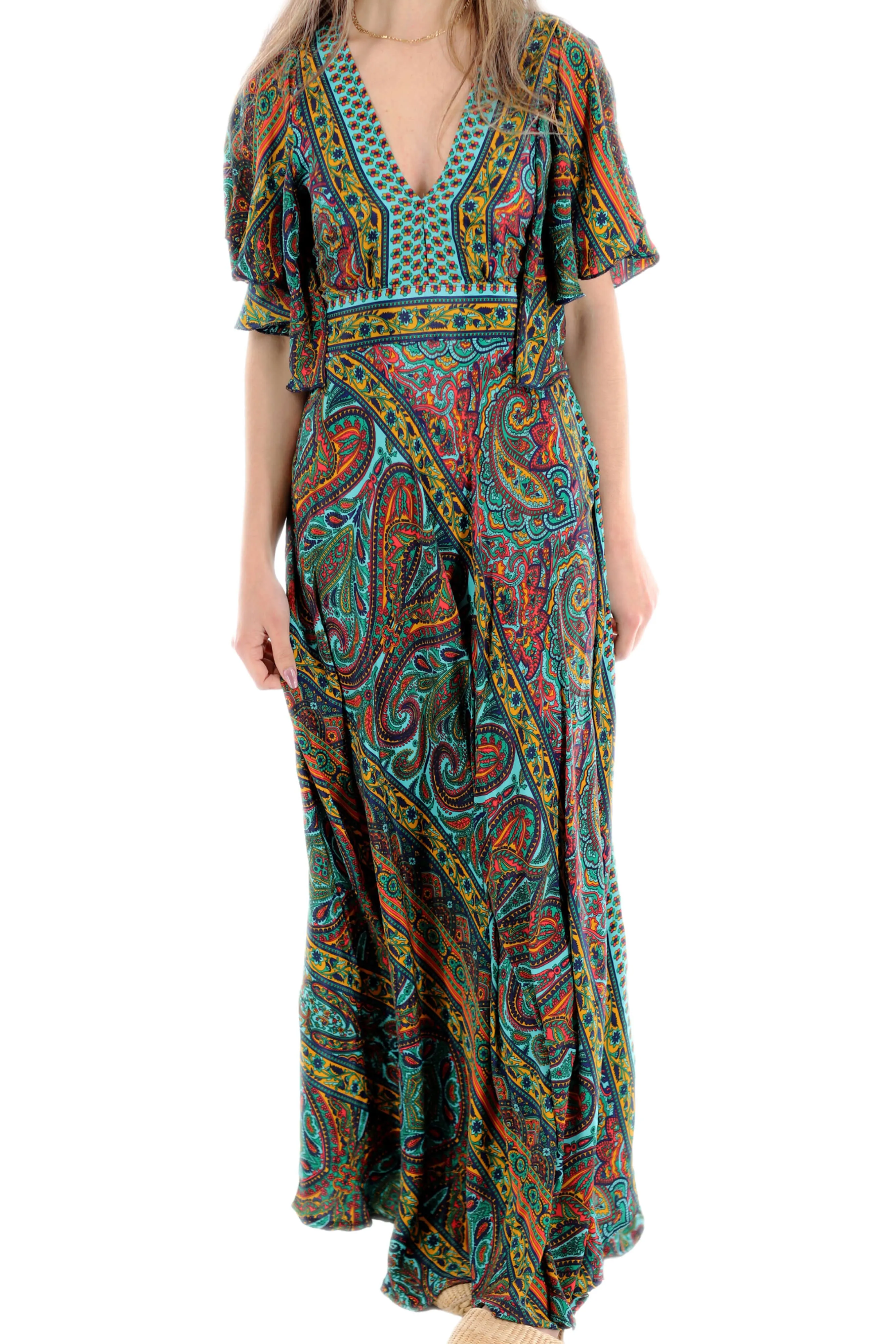 Long Flowy Floral 'Cara' Maxi Dress in Green