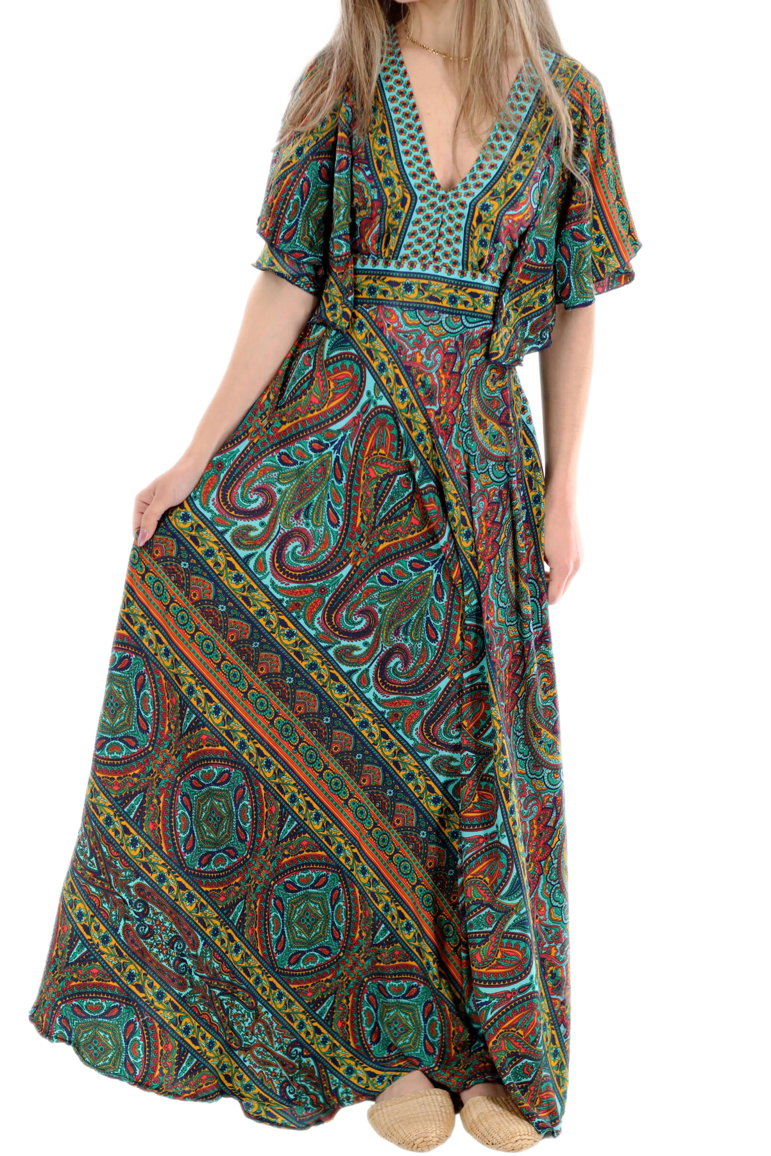 Long Flowy Floral 'Cara' Maxi Dress in Green