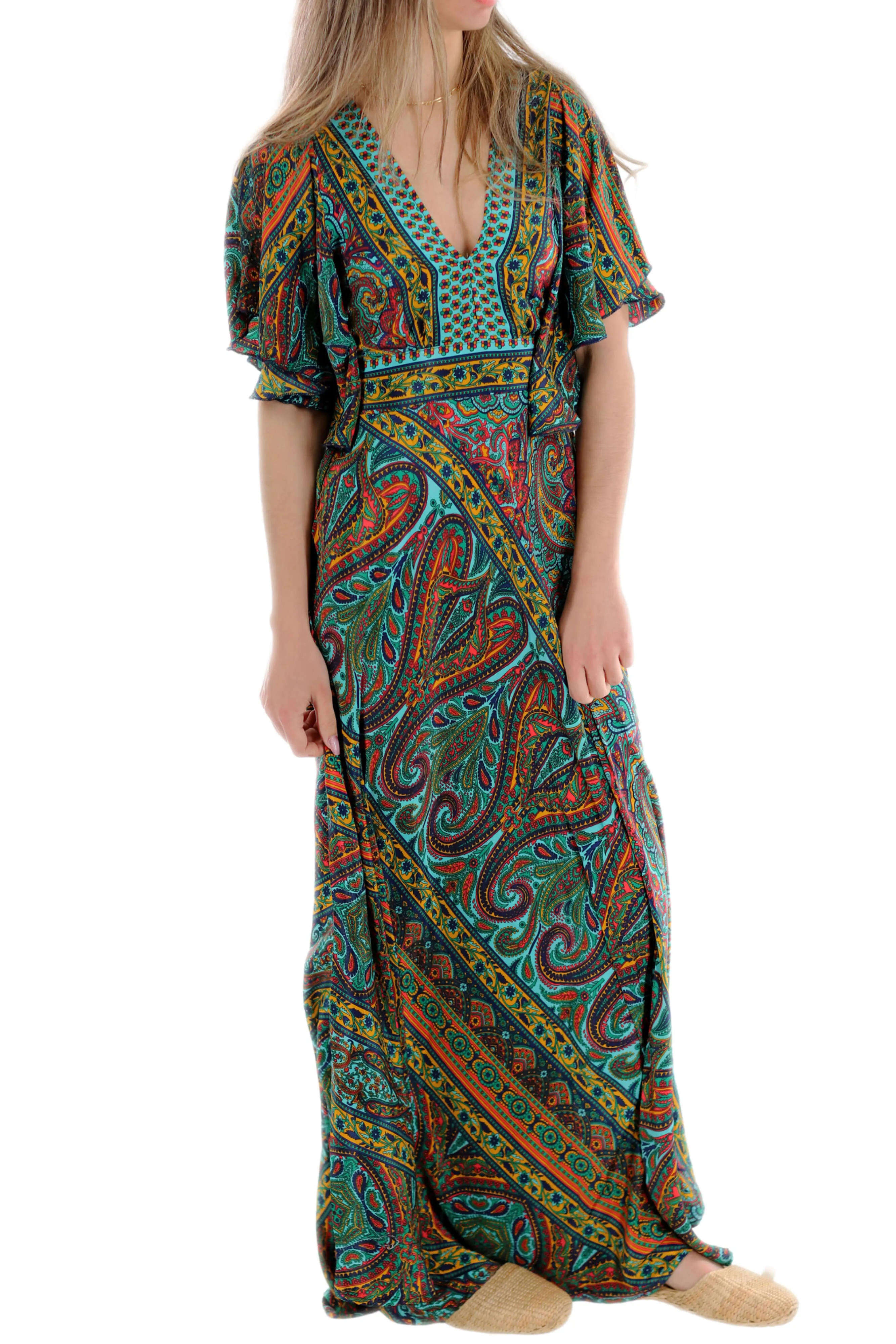 Long Flowy Floral 'Cara' Maxi Dress in Green