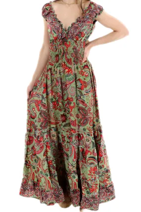 Long Flowy Floral 'Donna' (2024) Maxi Dress in Green