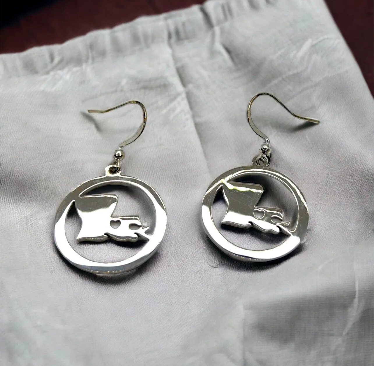 Louisiana Earrings - Louisiana State, Handmade Jewelry, Heart of Louisiana, New Orleans Saints, NOLA Earrings, Handmade Earrings, Silver