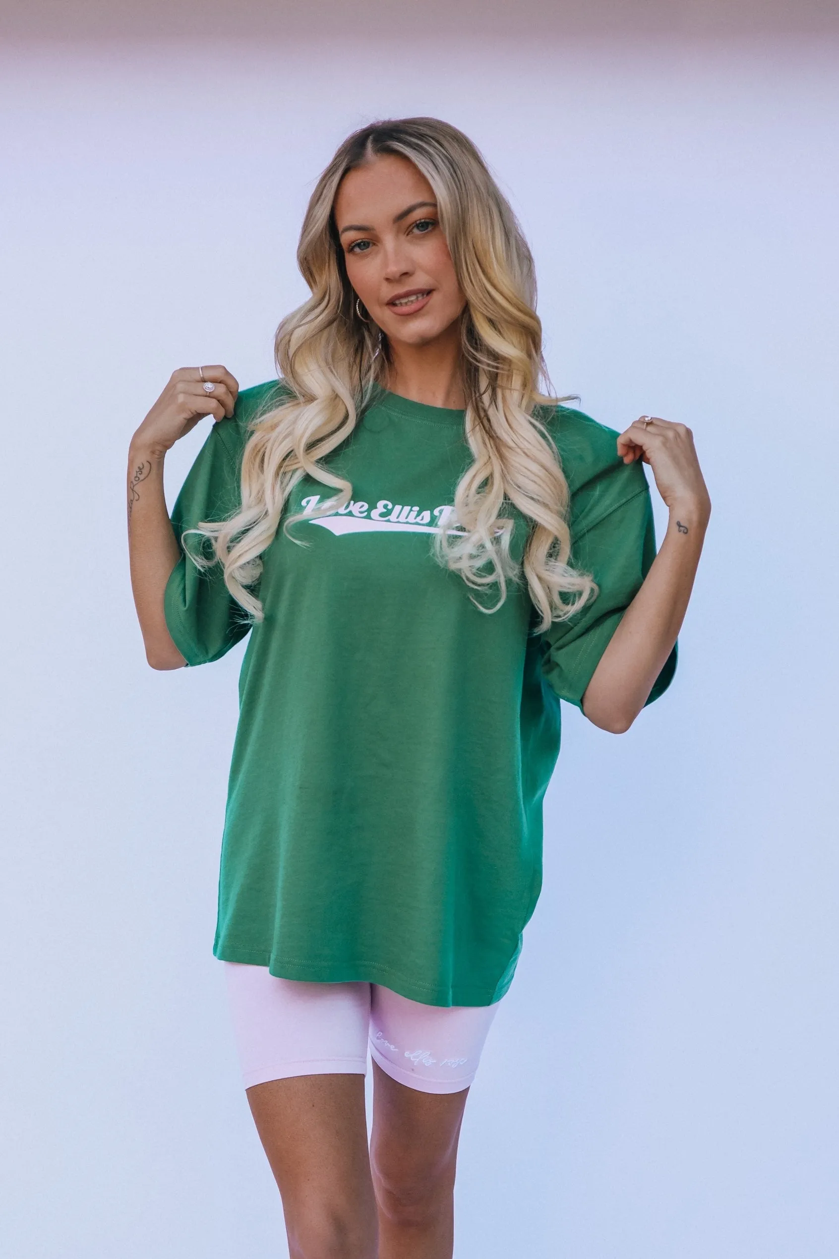 Love Ellis Rose Graphic Oversized Womens Tee - Green & Pink