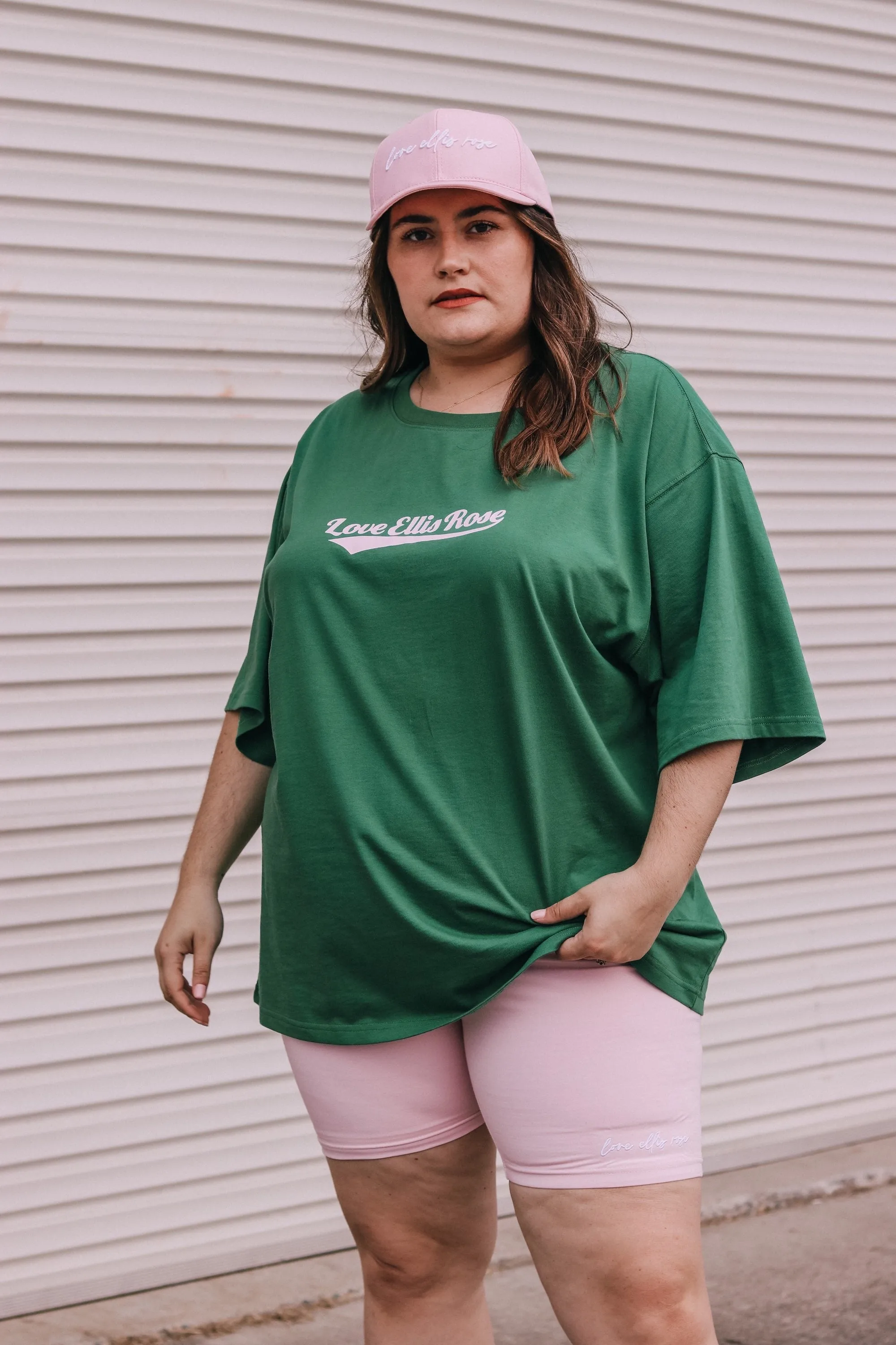 Love Ellis Rose Graphic Oversized Womens Tee - Green & Pink