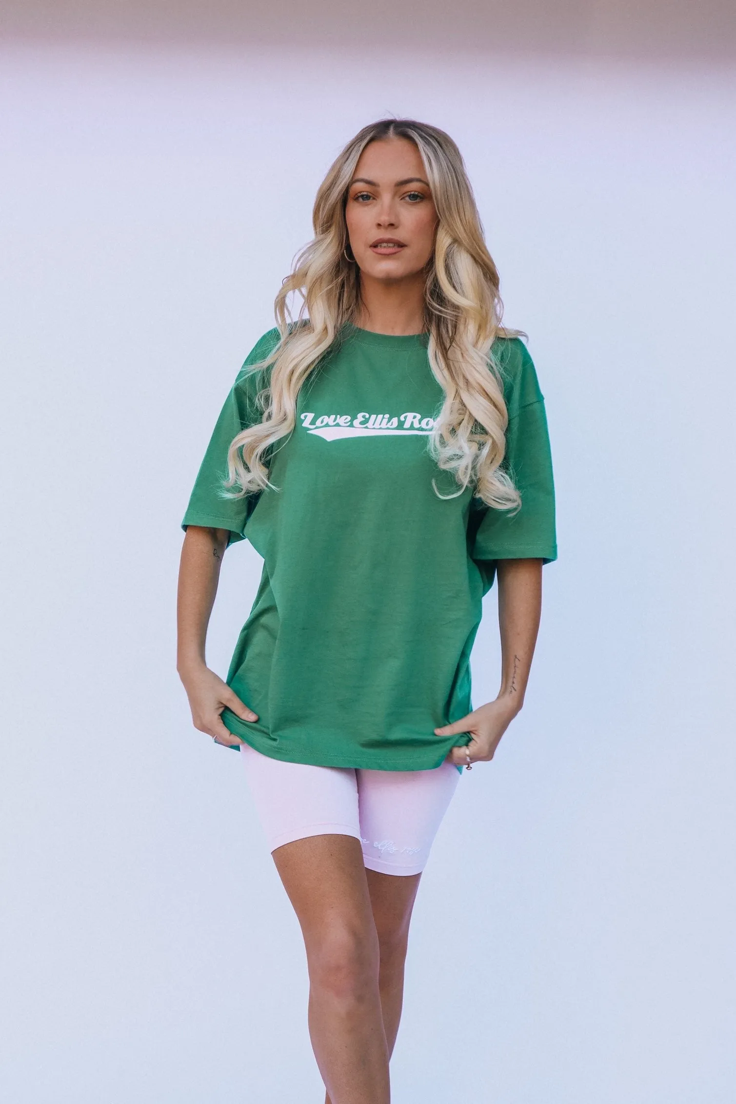 Love Ellis Rose Graphic Oversized Womens Tee - Green & Pink