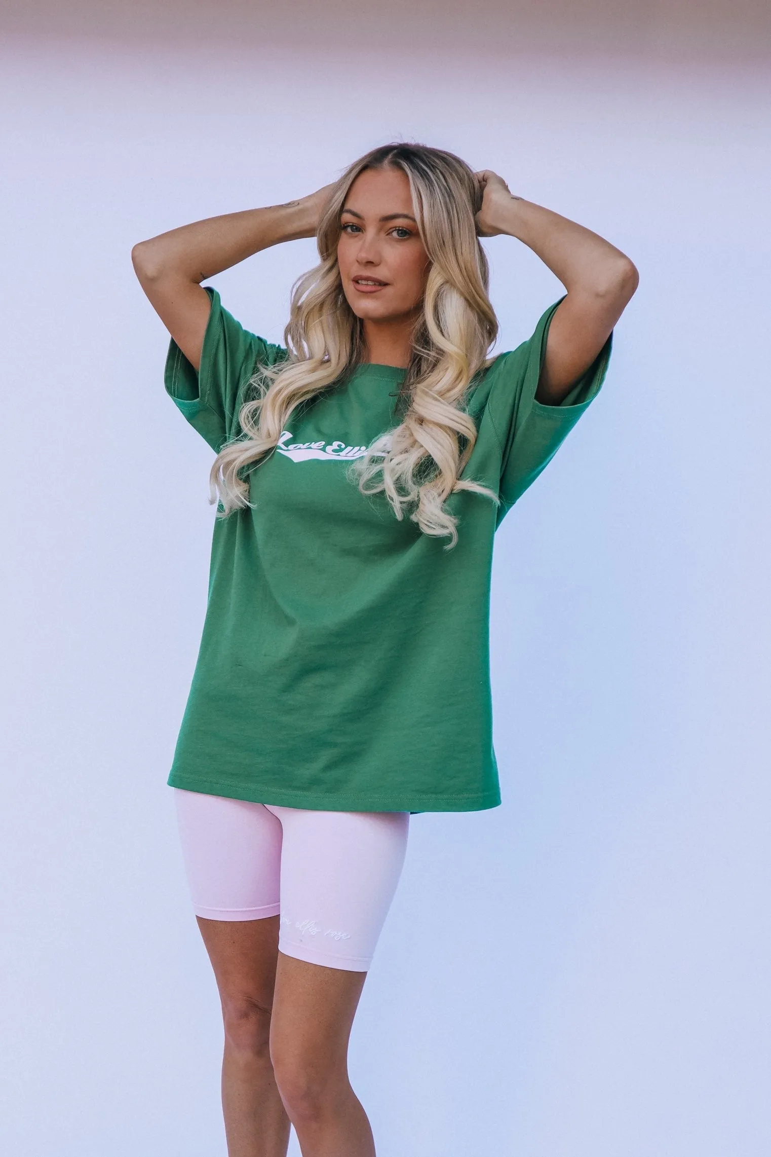 Love Ellis Rose Graphic Oversized Womens Tee - Green & Pink