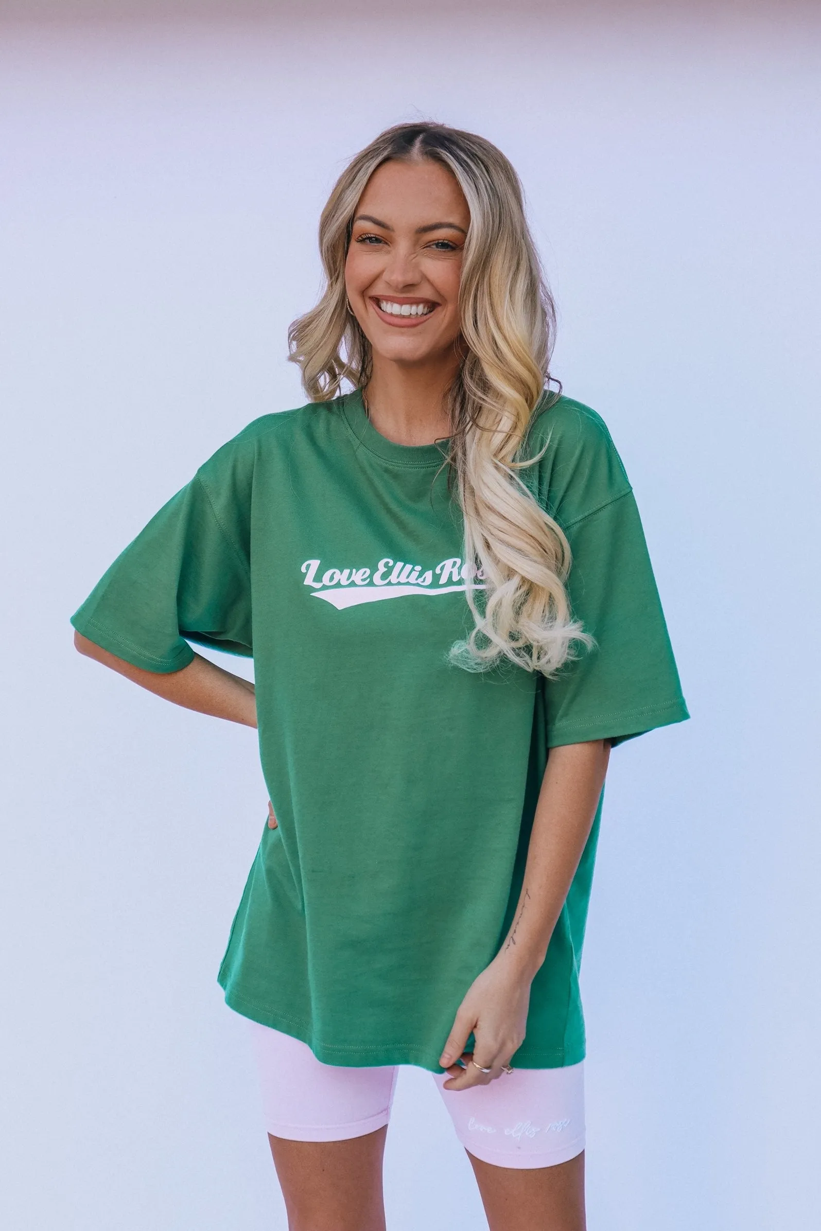 Love Ellis Rose Graphic Oversized Womens Tee - Green & Pink