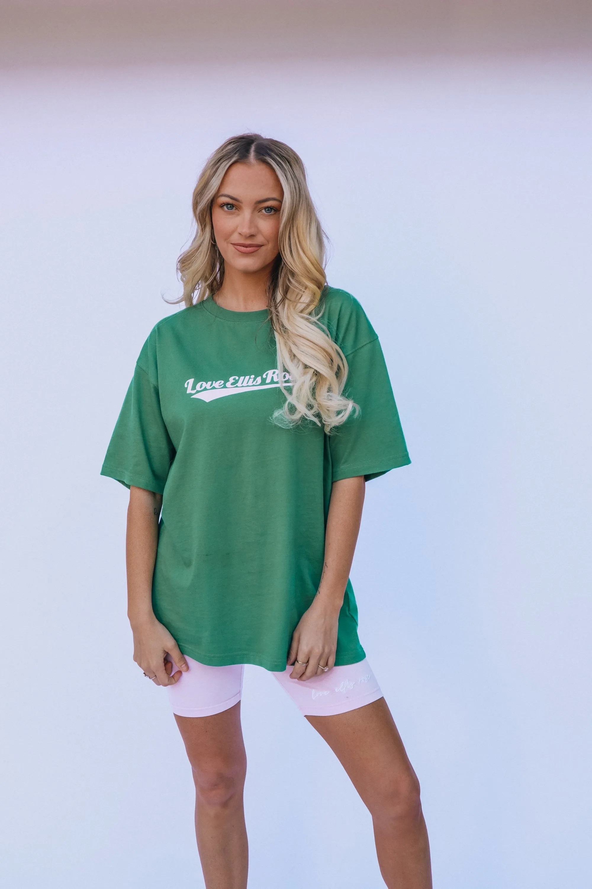 Love Ellis Rose Graphic Oversized Womens Tee - Green & Pink