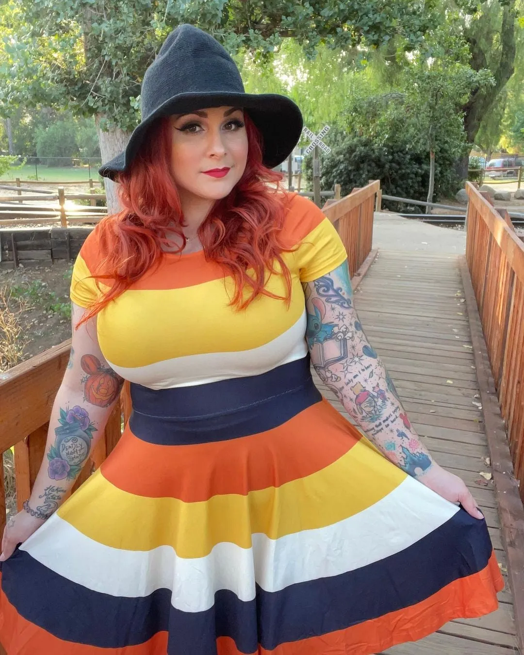 Orange Black Yellow And Ivory - "Candy Corn" Fit & Flare Swing Dress