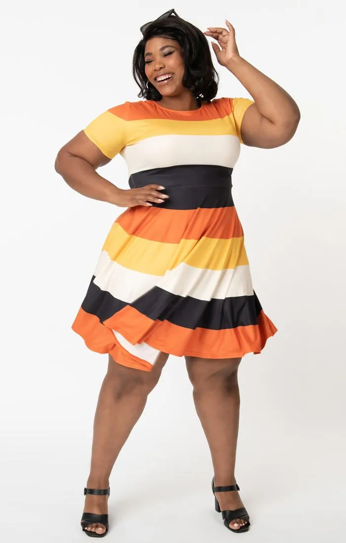 Orange Black Yellow And Ivory - "Candy Corn" Fit & Flare Swing Dress