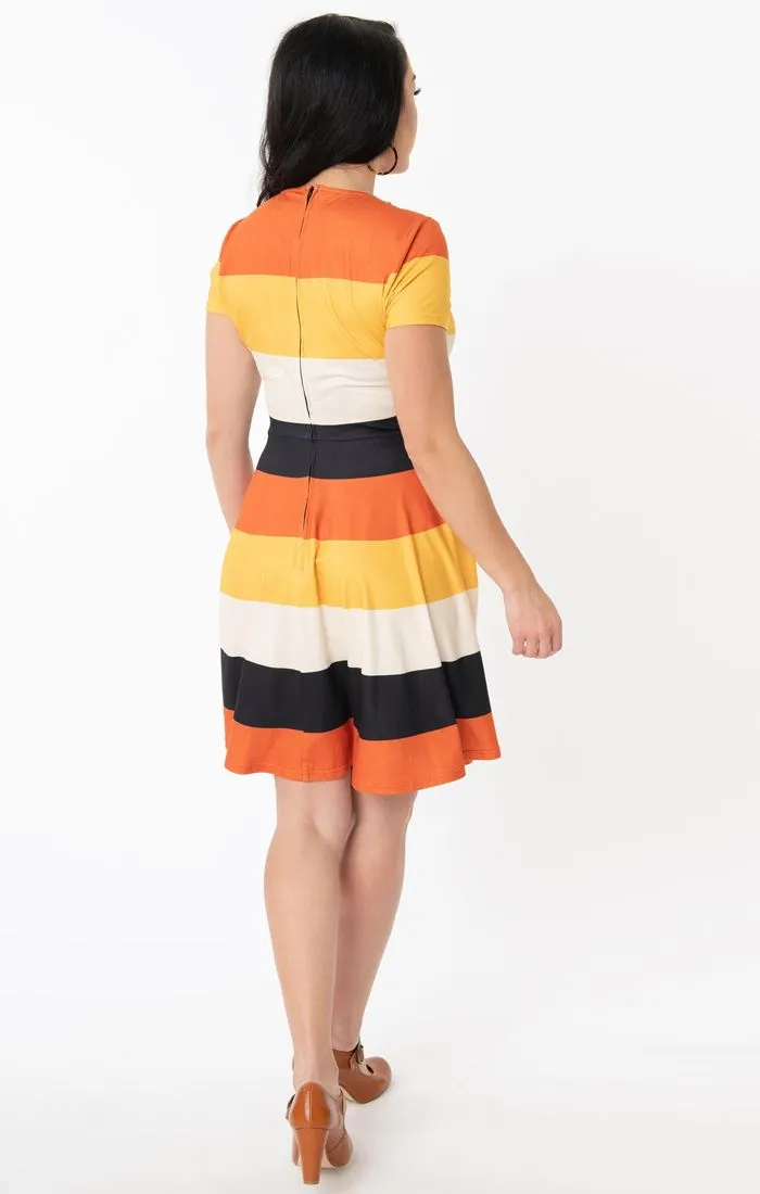 Orange Black Yellow And Ivory - "Candy Corn" Fit & Flare Swing Dress