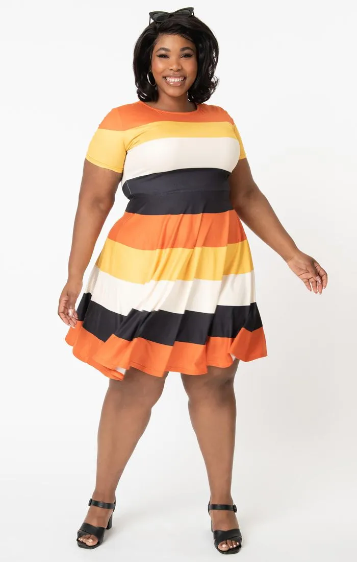 Orange Black Yellow And Ivory - "Candy Corn" Fit & Flare Swing Dress