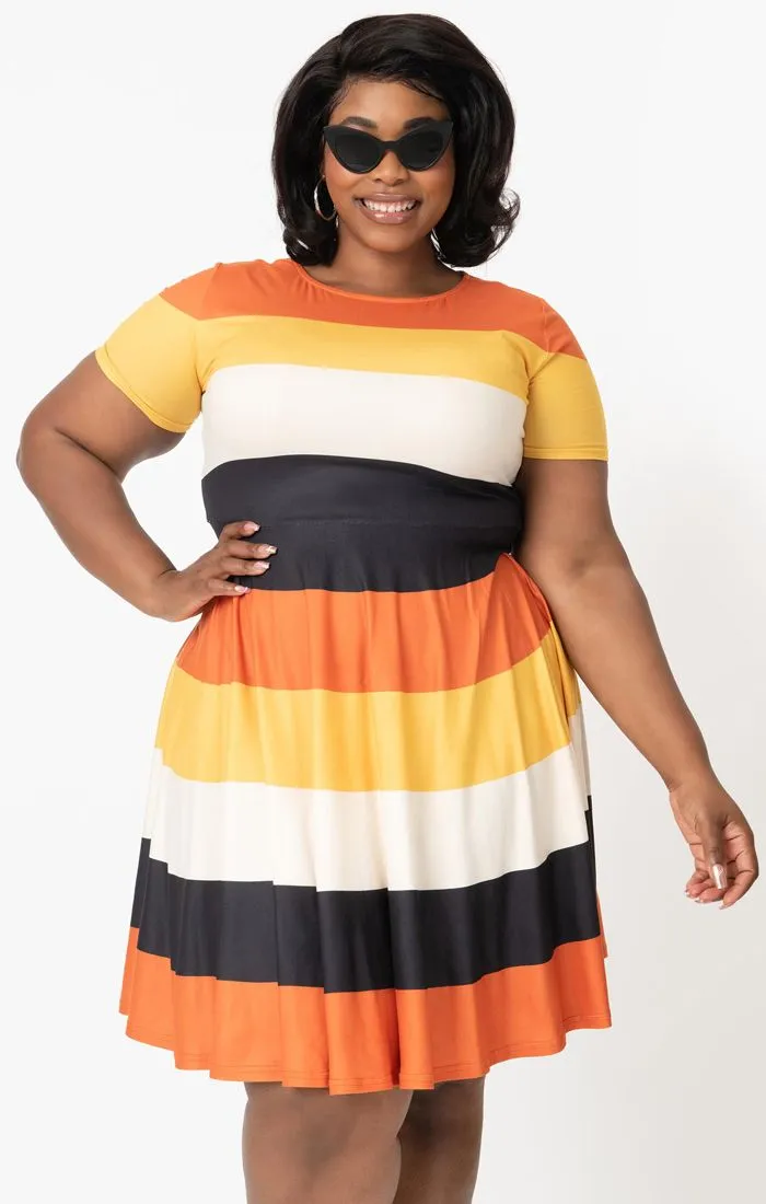 Orange Black Yellow And Ivory - "Candy Corn" Fit & Flare Swing Dress