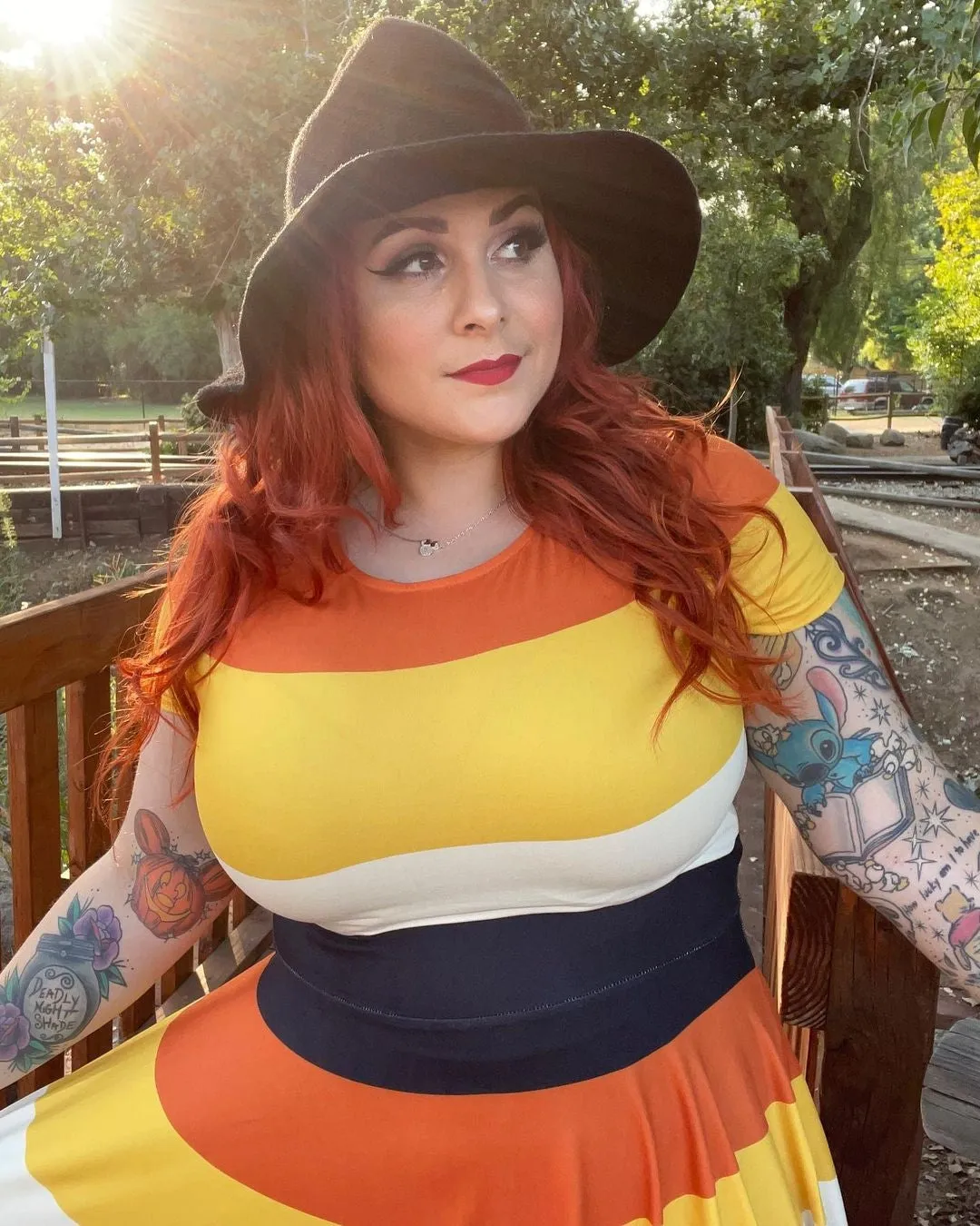 Orange Black Yellow And Ivory - "Candy Corn" Fit & Flare Swing Dress