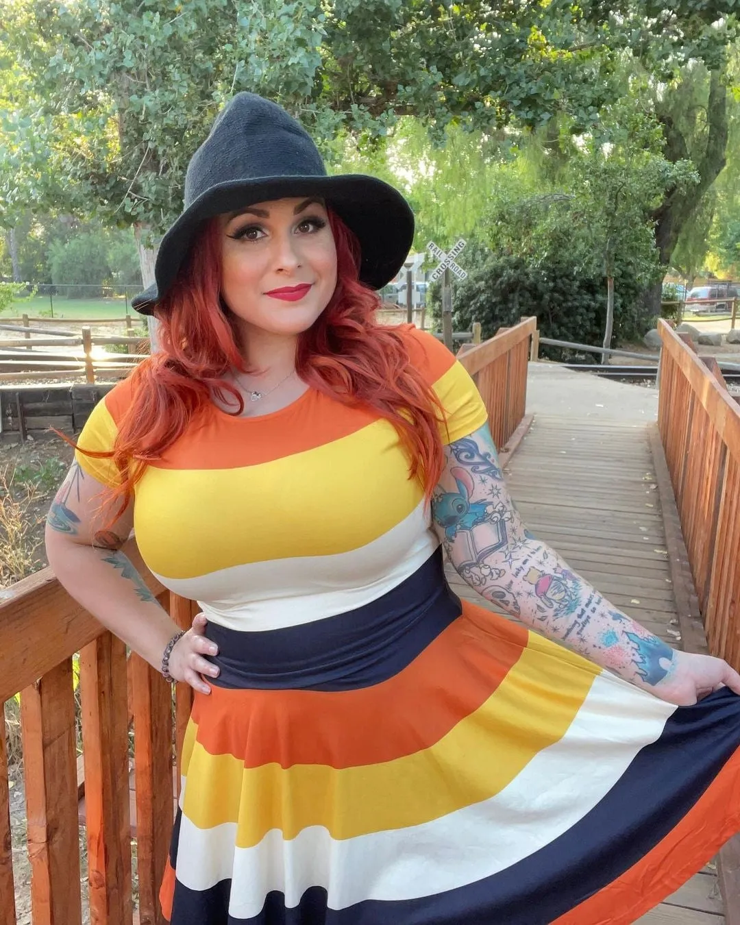 Orange Black Yellow And Ivory - "Candy Corn" Fit & Flare Swing Dress