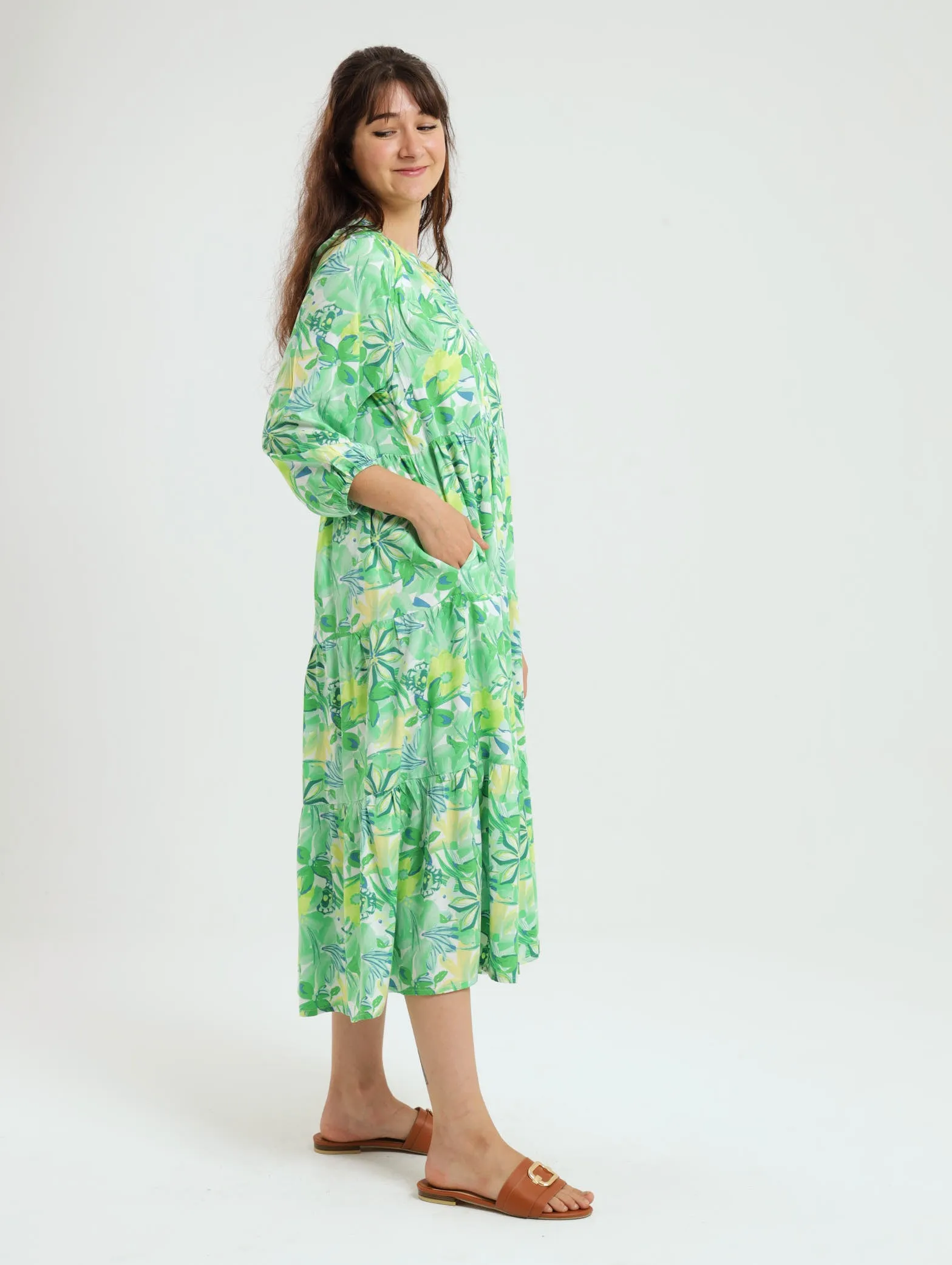 Poppy Dress: Green Floral