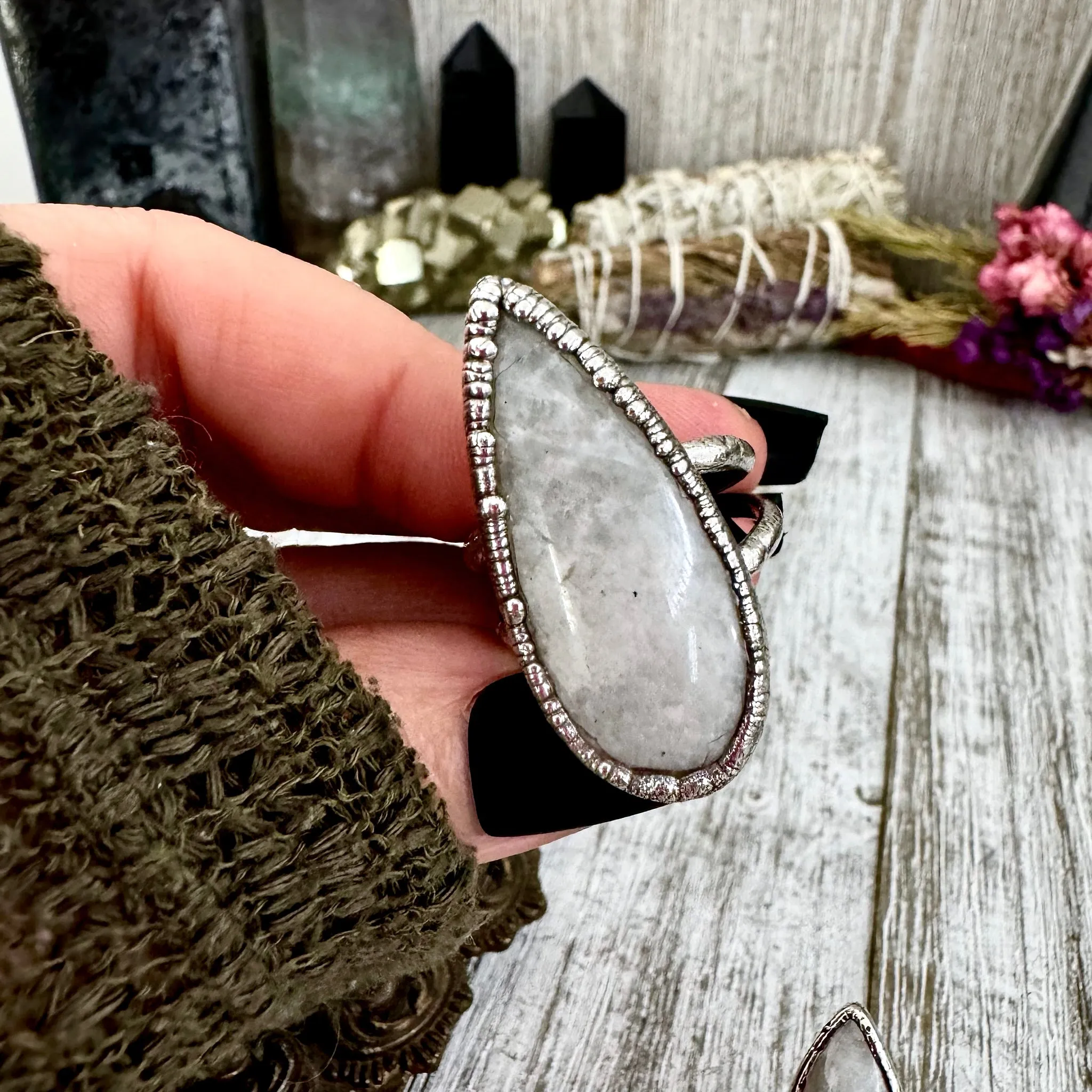 Rainbow Moonstone Ring Silver Size 7 8 9 10 / Foxlark Collection