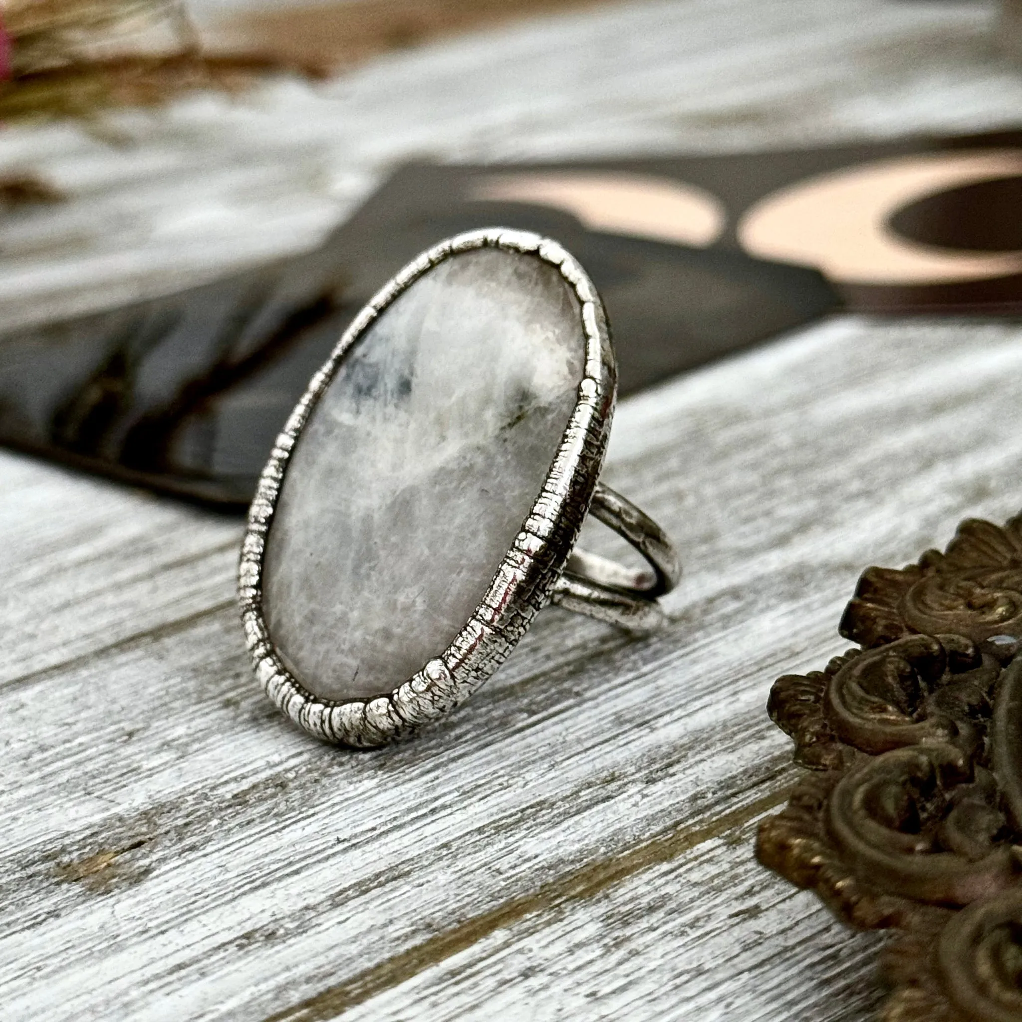 Rainbow Moonstone Ring Silver Size 9 / Foxlark Collection