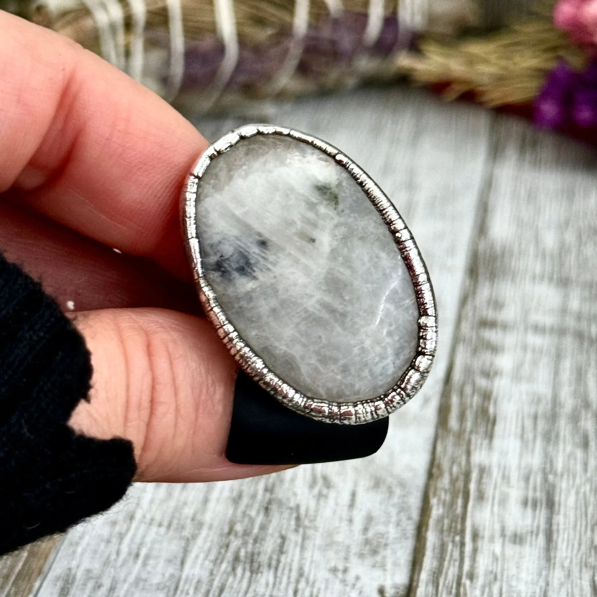 Rainbow Moonstone Ring Silver Size 9 / Foxlark Collection