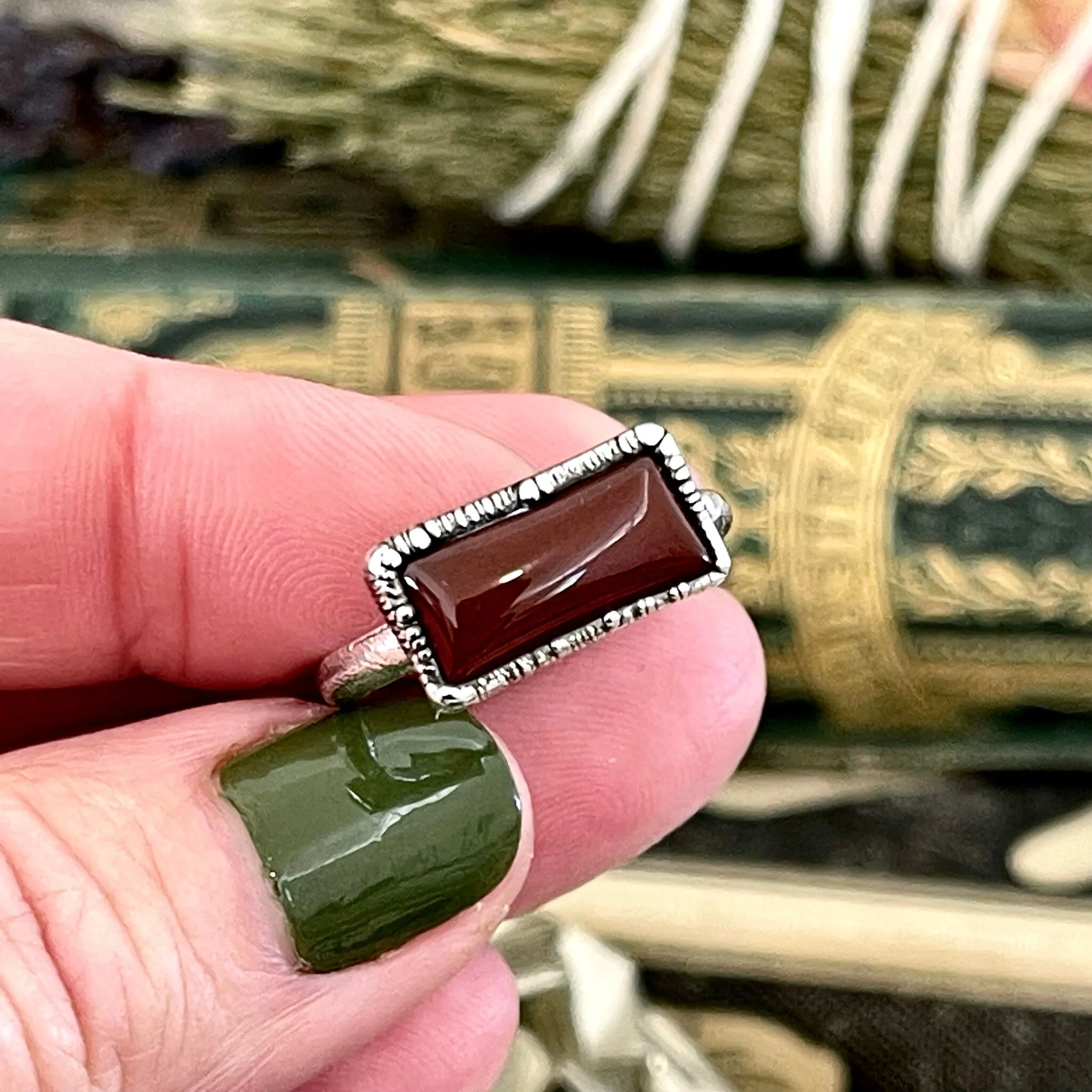 Red Carnelian Ring in Fine Silver Size 6 7 8 9 10/ Foxlark Collection