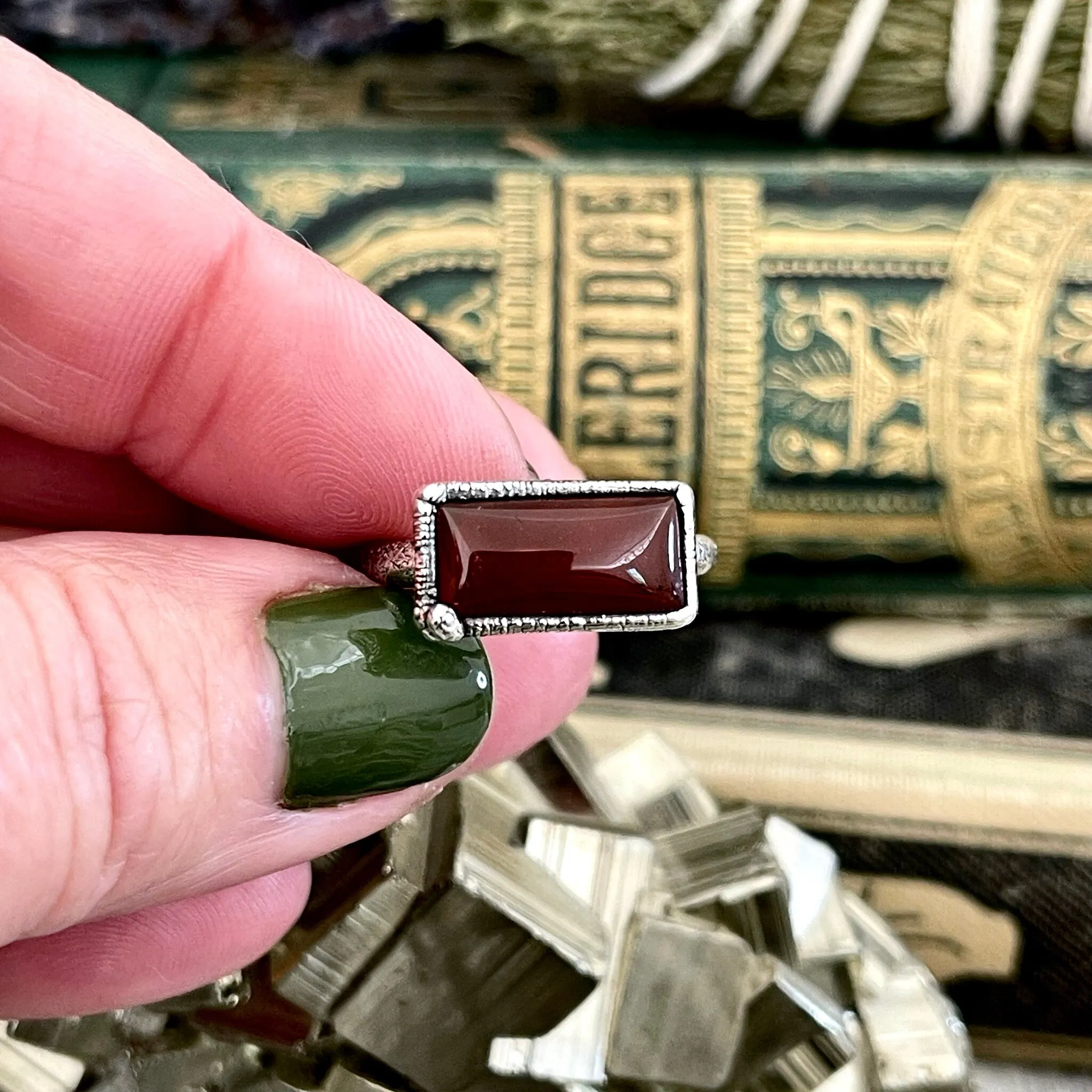 Red Carnelian Ring in Fine Silver Size 6 7 8 9 10/ Foxlark Collection